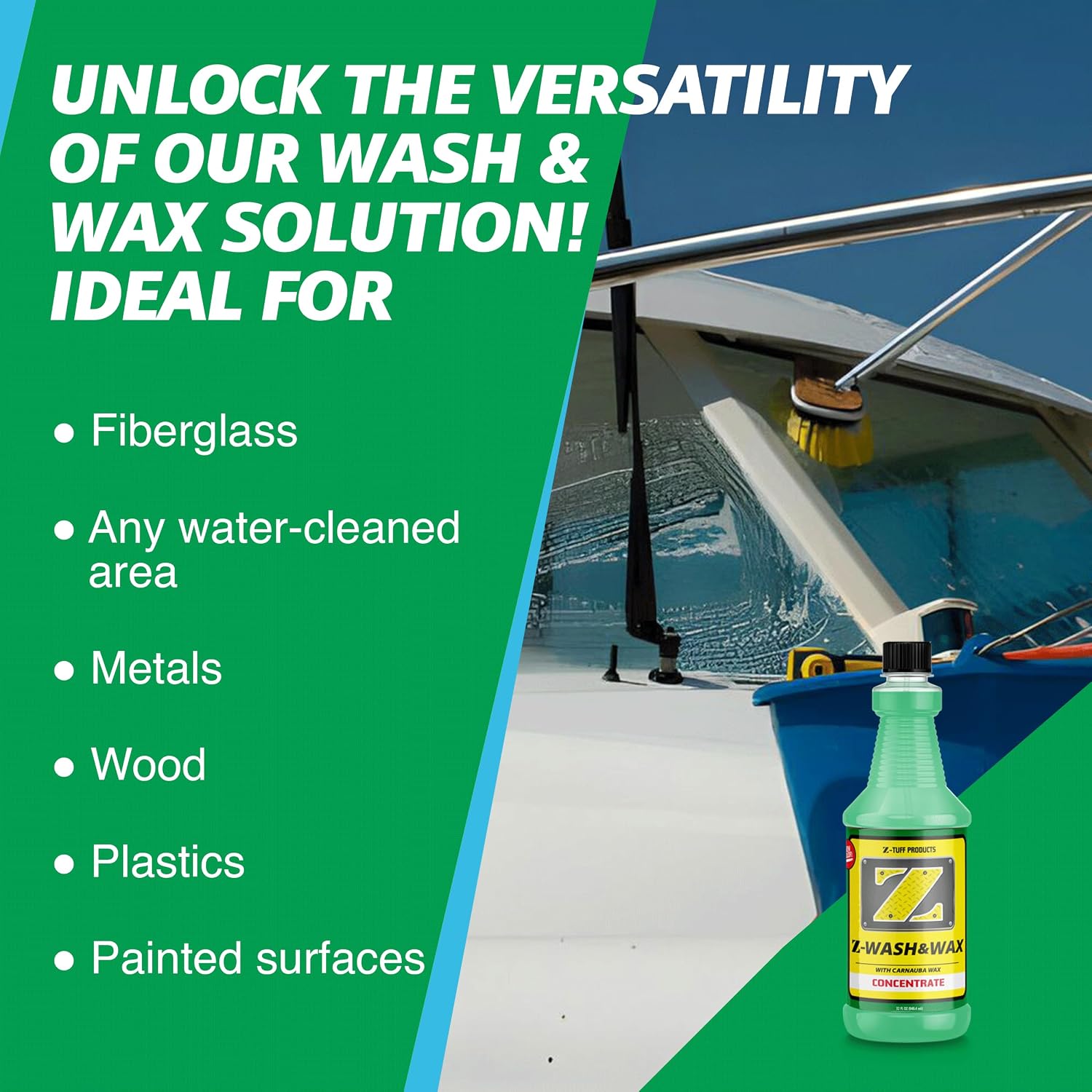Z-TUFF PRODUCTS Wash & Wax Concentrate 32oz ultimate soap enriched with an abundance of Carnauba and polymer wax, marking a revolutionary approach to surface care.