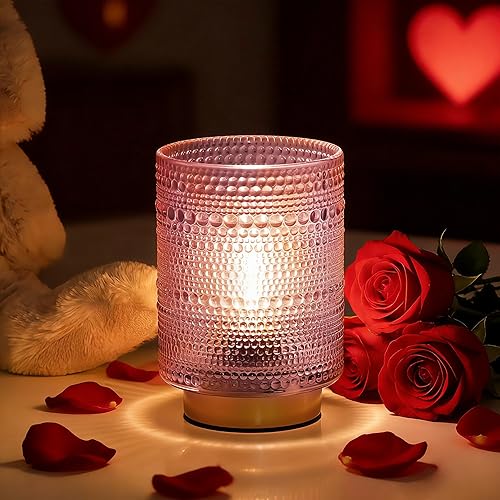 Miniatura 10 de Lámpara de mesa a pilas, lámpara de cristal pequeña inalámbrica con temporizador de 6 horas (6 horas encendida/18 horas apagadas), lámpara