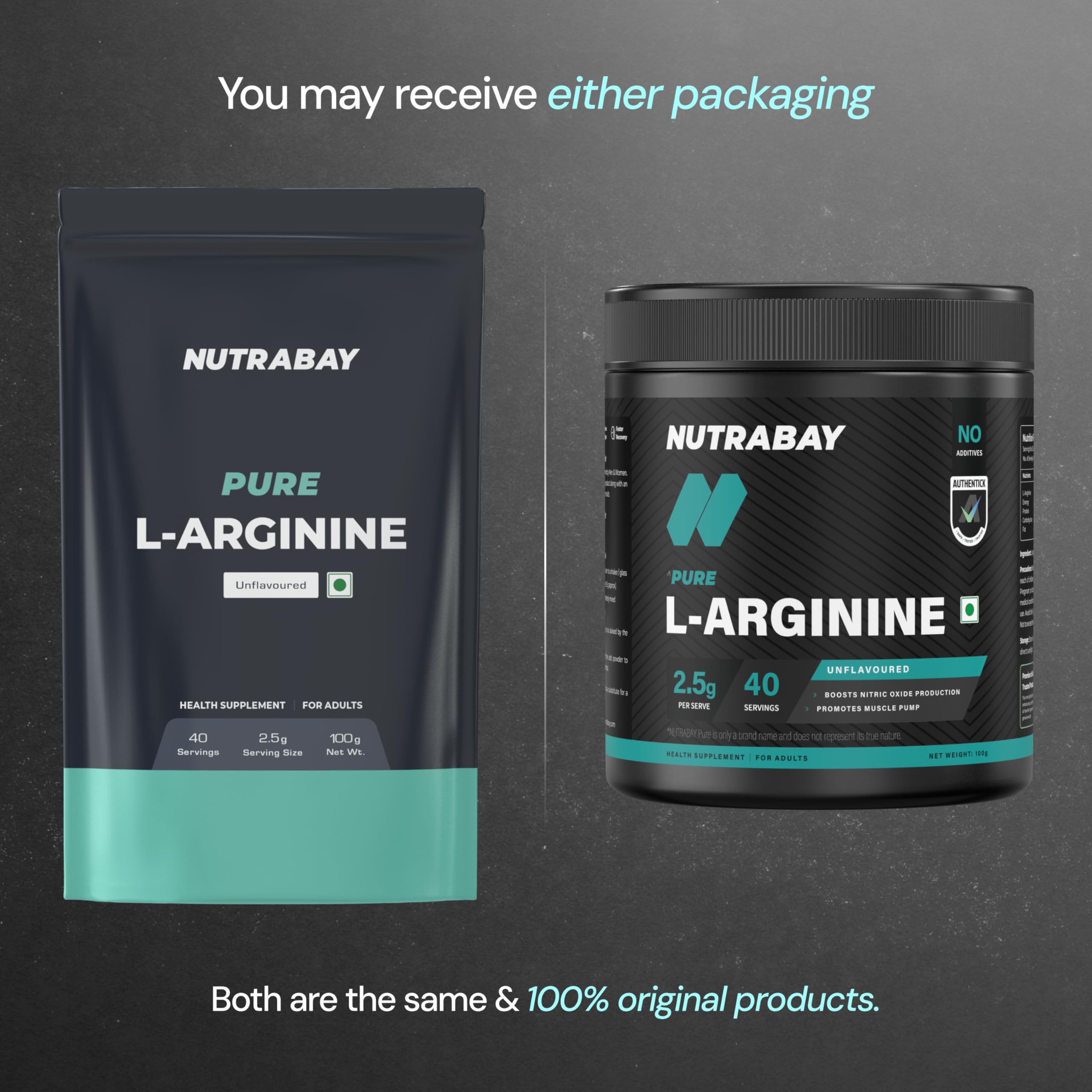 Nutrabay Pure 100% L-Arginine Powder 2500 mg - Pre Workout supplement for Men & Women for Muscle Pump, Endurence & Recovery | No Steroids, Preservatives & Banned Substances - 100g, Unflavoured