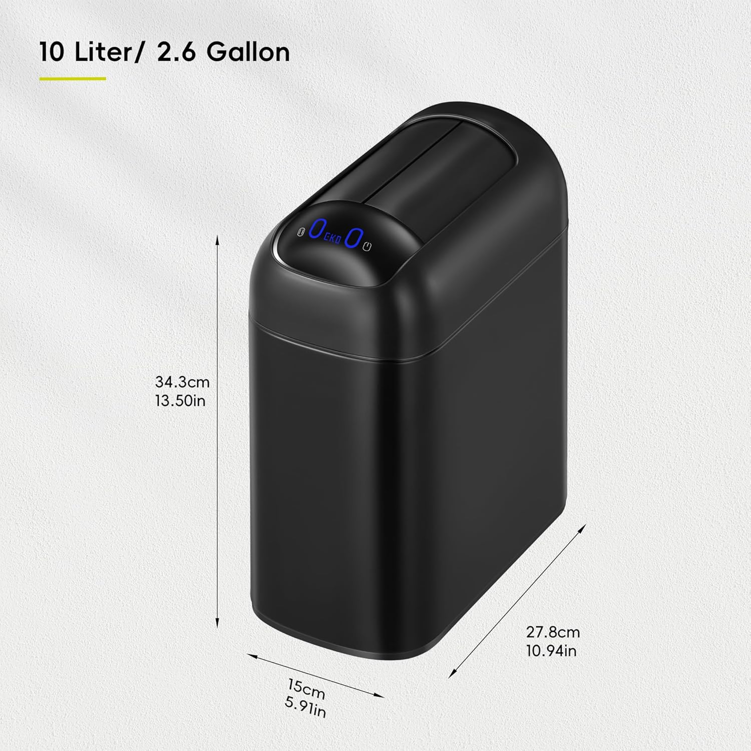 EKO Astro Slim Sensor Trash Can with dimensions labeled
