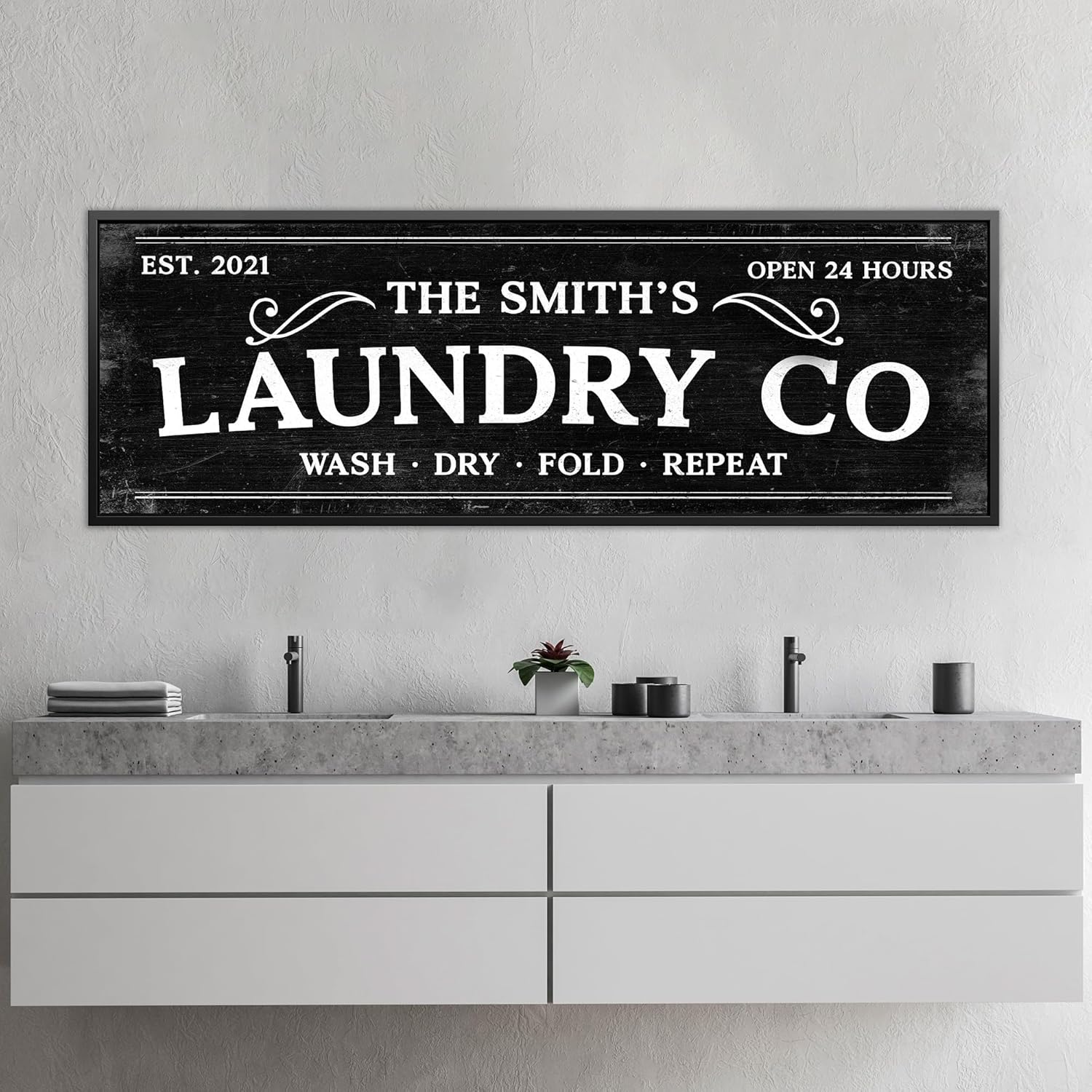 Awesometik Personalized Laundry Co Sign Canvas Wall Art, Wash Room Rules Prints Signs, Bathroom Laundry Room Decor