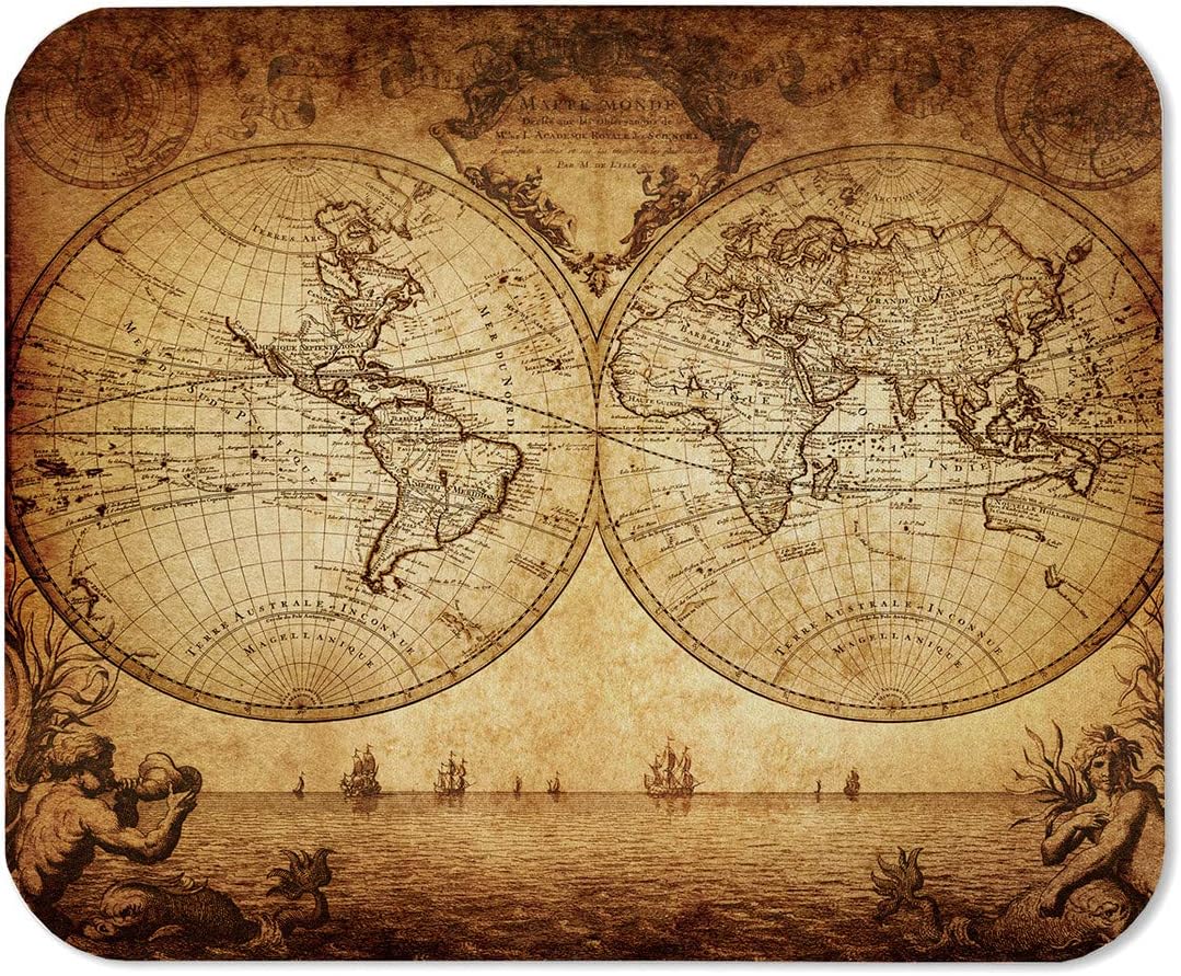 Yeuss Vintage Map Mouse mat pad Rectangular Non-Slip Mousepad, Vintage Map Of The World 1733 Gaming Mouse mat pads, Brown,200mm x 240mm