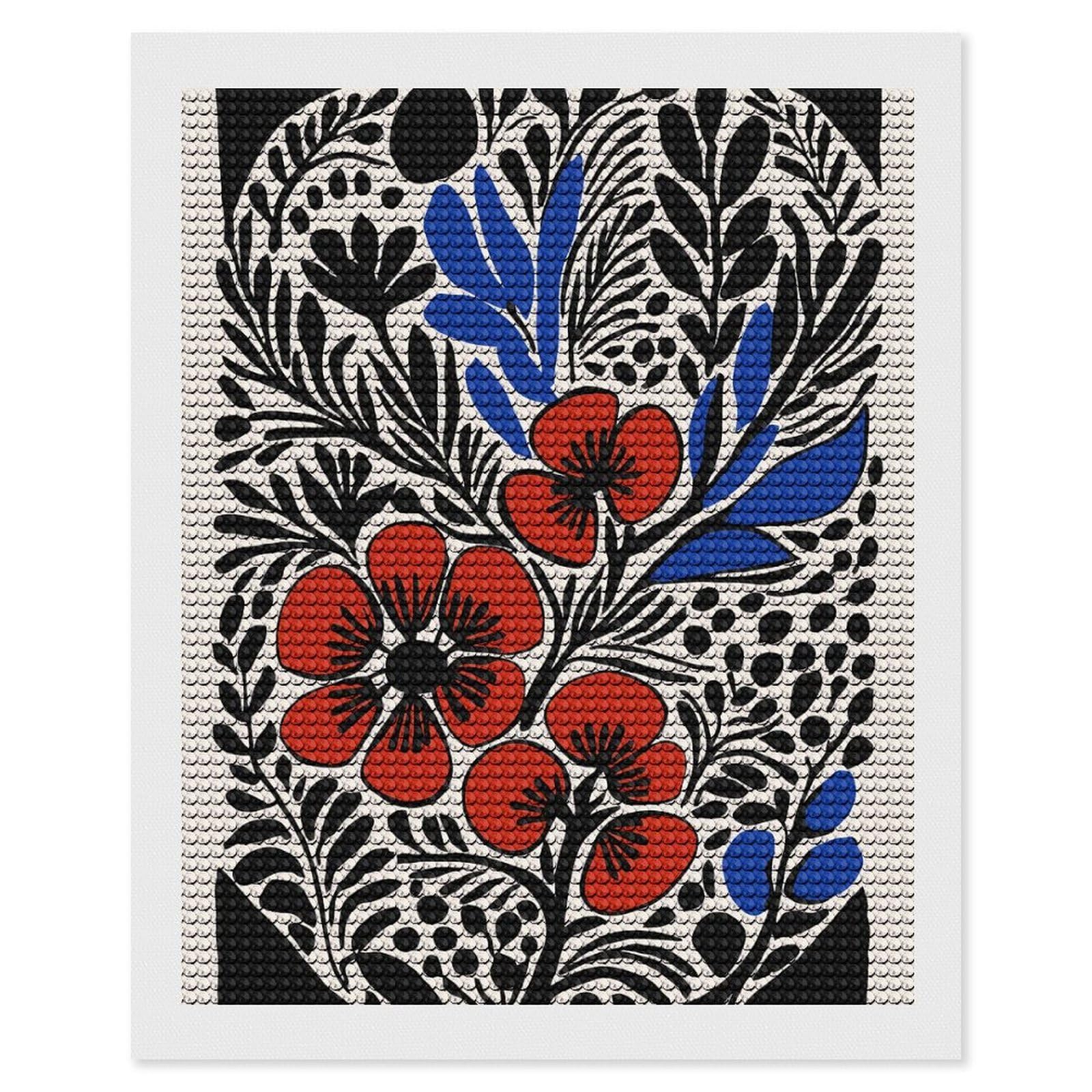 Junmoney Floral Illustration Diamond Painting Kit 16"x20", Festive Craft Gift, Bedroom Decor, Full Kit Included, Creative Gift Idea