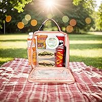 Vista 6 de Lonchera transparente, reutilizable, bolsa transparente para el trabajo, picnic, control de seguridad (pequeña), color rosa