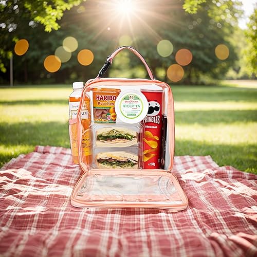 Miniatura 6 de Lonchera transparente, reutilizable, bolsa transparente para el trabajo, picnic, control de seguridad (pequeña), color rosa