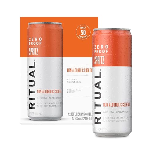 RITUAL ZERO PROOF Spritz Non-Alcoholic Cocktail | Real Cocktail Flavor | Ready-to-Drink Craft Mocktail | 4-Pack 12 Fl Oz Cans | Natural Ingredients | Made in USA | Sparkling Drink