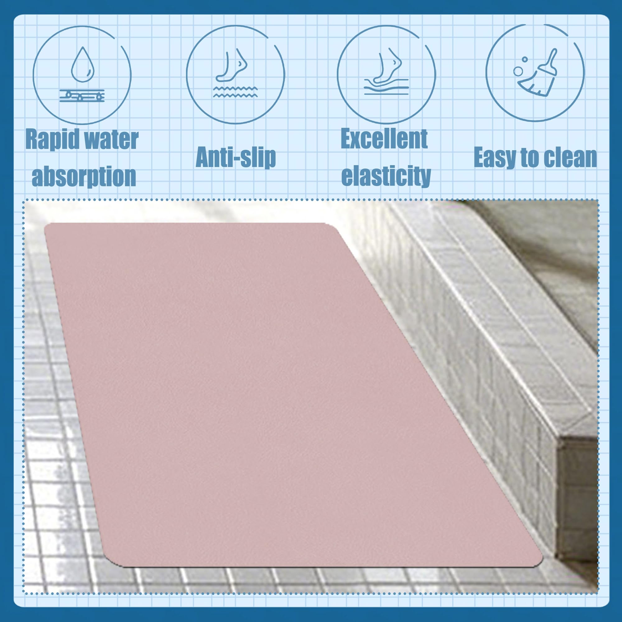 Alfombra Baño Diatomita 115 x 125 cm Super Absorbente Alfombrilla de Ducha Antideslizante Higiénico y Funcional para Bañera, Ducha, Cuarto de Baño y Cocina, Rosa