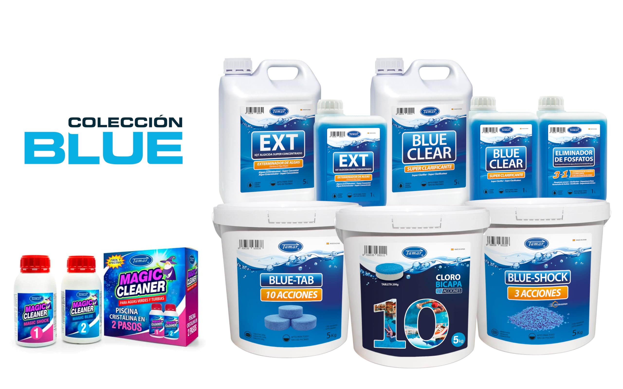 Tamar Cloro Blue-Tab 10 Acciones,Tabletas 200 gr,pastilla disolución lenta,biocida,mantenimiento agua piscina, desinfectante, abrillantador, floculante,clarificante,alguicida,regulador pH,antical 5 Kg
