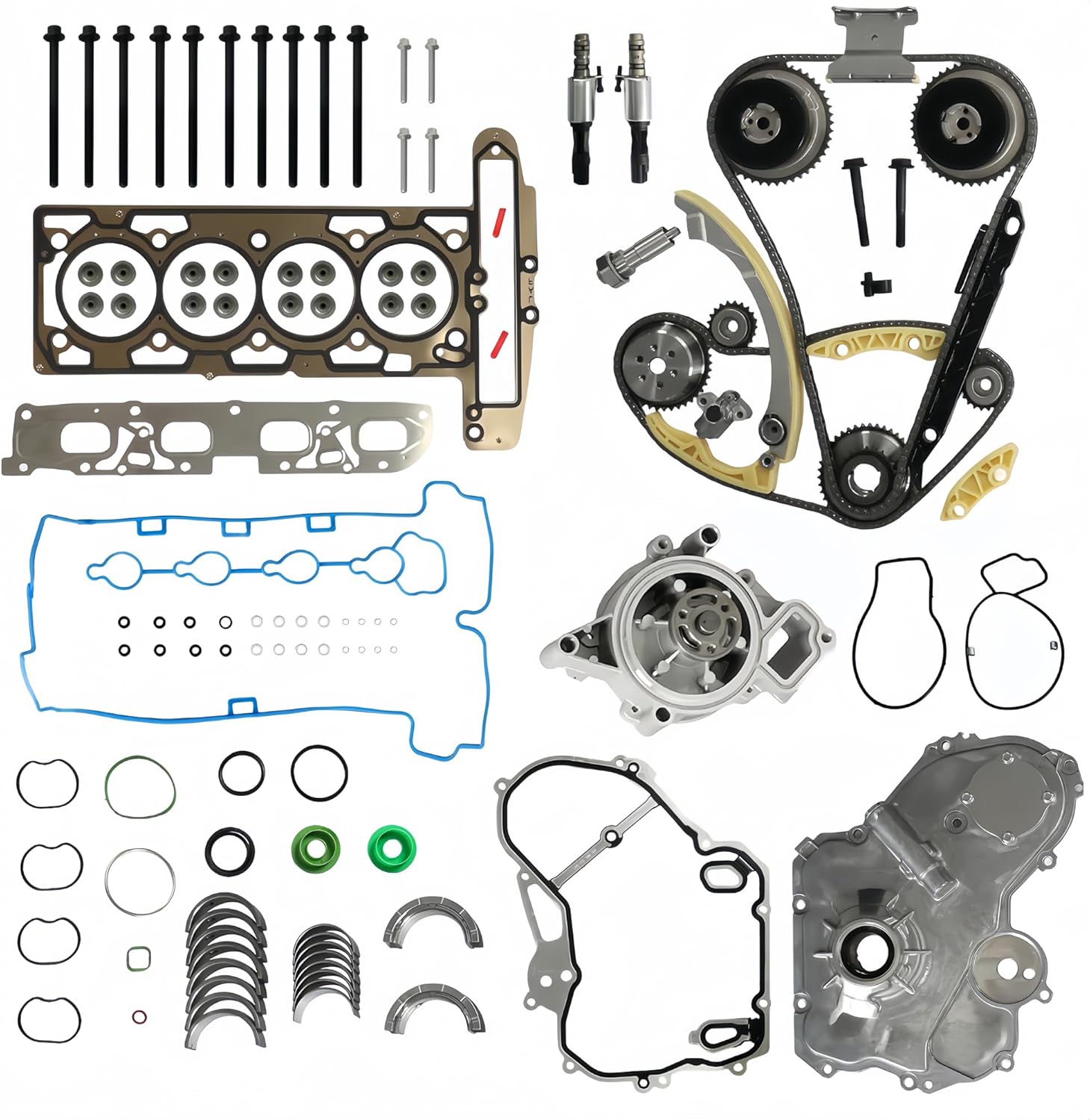 2.4L Timing Chain Kit w/VVT Gea & Head Gasket Set & Bearing Set & Oil/Water Pumps Fit For Buick Regal Verano LaCrosse Chevy Equinox Malibu GMC Terrain Pontiac G5 2.2L 2.4L Ecotec 9-4201S HS26517PT