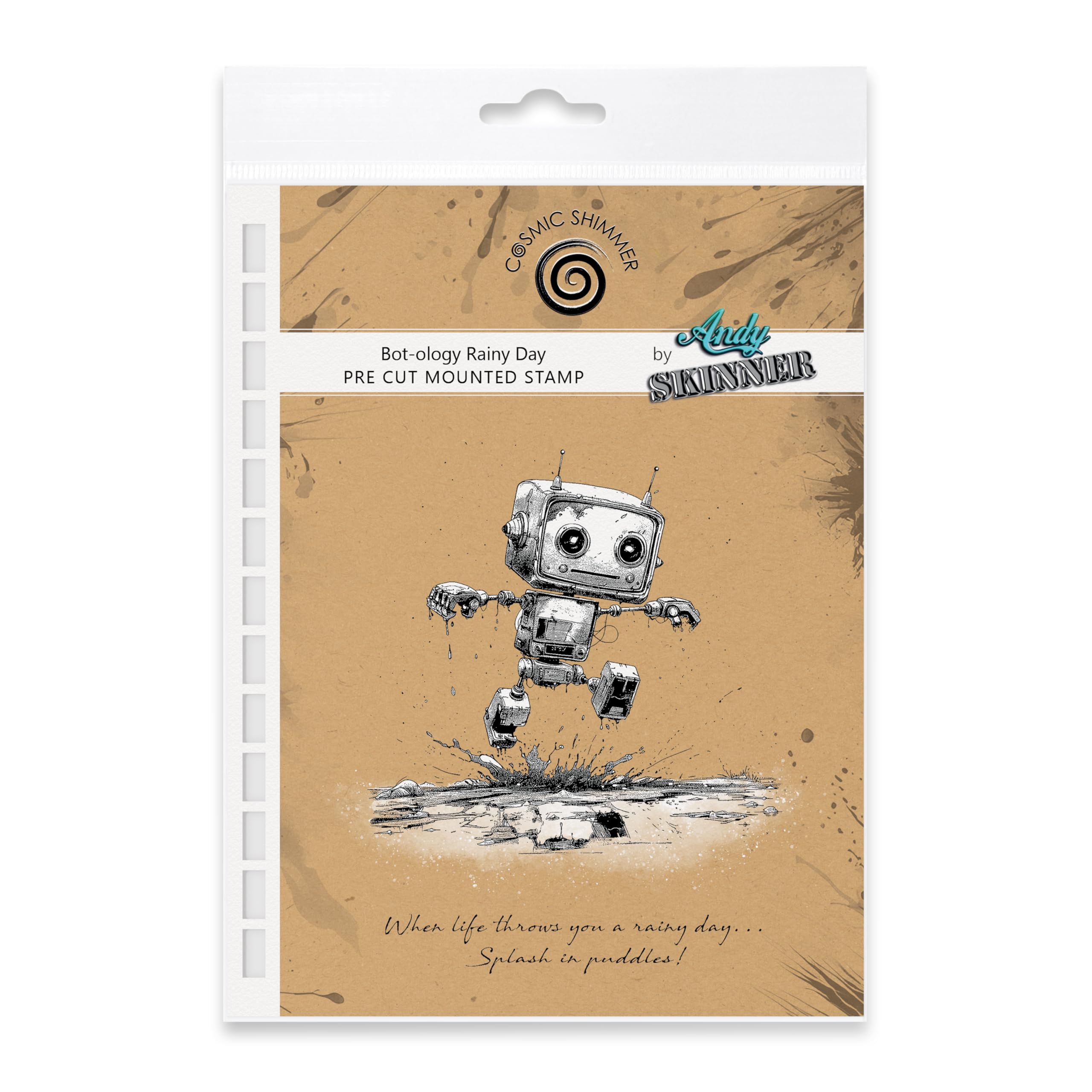Cosmic Shimmer Red Bot-Ology Rainy Day Pre-Cut Mounted Rubber Stamp By Andy Skinner & Katy Sue. Image 96 X 93, Quote 86 X 15 Millimetres For Stamping In Mixed Media, Art Journaling, Card Making