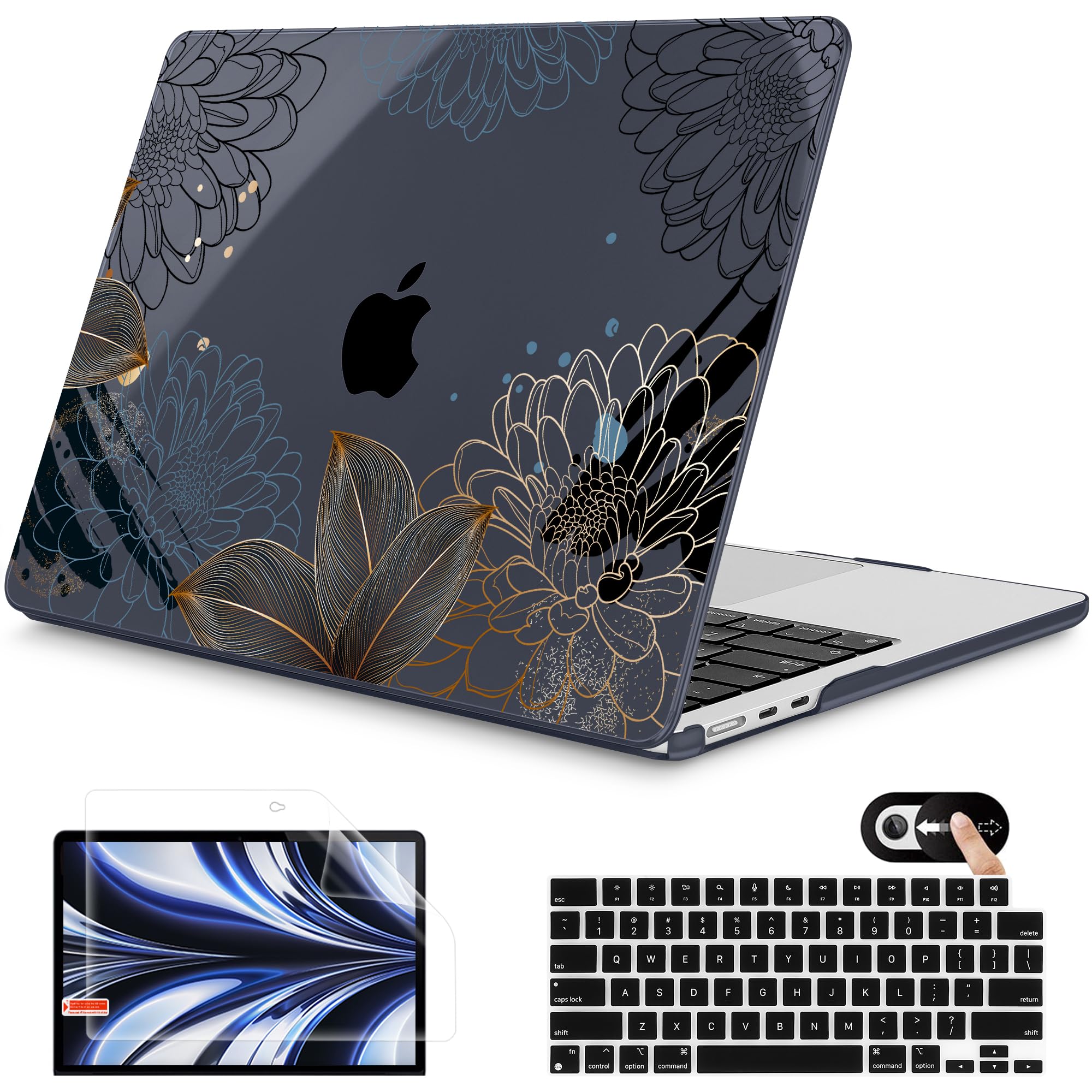 Mektron for 2026 MacBook Air 13-inch M5 Laptop Case A3449 with 13.6-inch Liquid Retina Display Fits 2025 A3240 M4 2024 A3113 M3 2023 A2681 M2 Printed Shell for MacBook Air 13.6", Line Chrysanthemums
