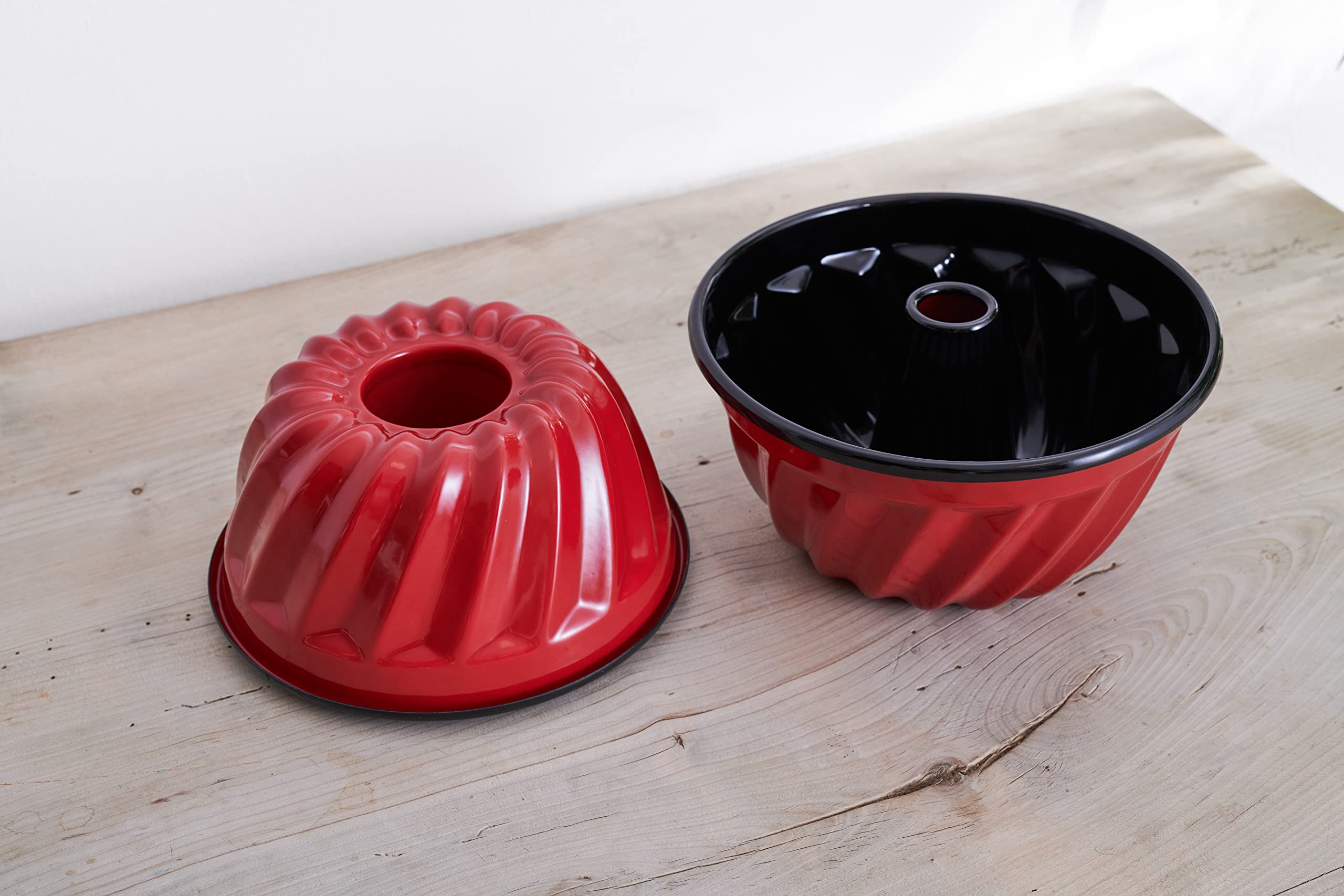 Riess, 0632-020, stampo per ciambella 24, classico, colore rosso, diametro 24 cm, altezza 13,7 cm, contenuto 3 litri, smaltato, rosso/nero