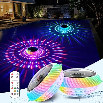 AearKing Floating Pool Lighting RGB Pool Lights Floating Solar with Remote Control Pool Lighting with Light Show IP68 Waterproof Whirlpool Lights Underwater LED for Pools - Pack of 2