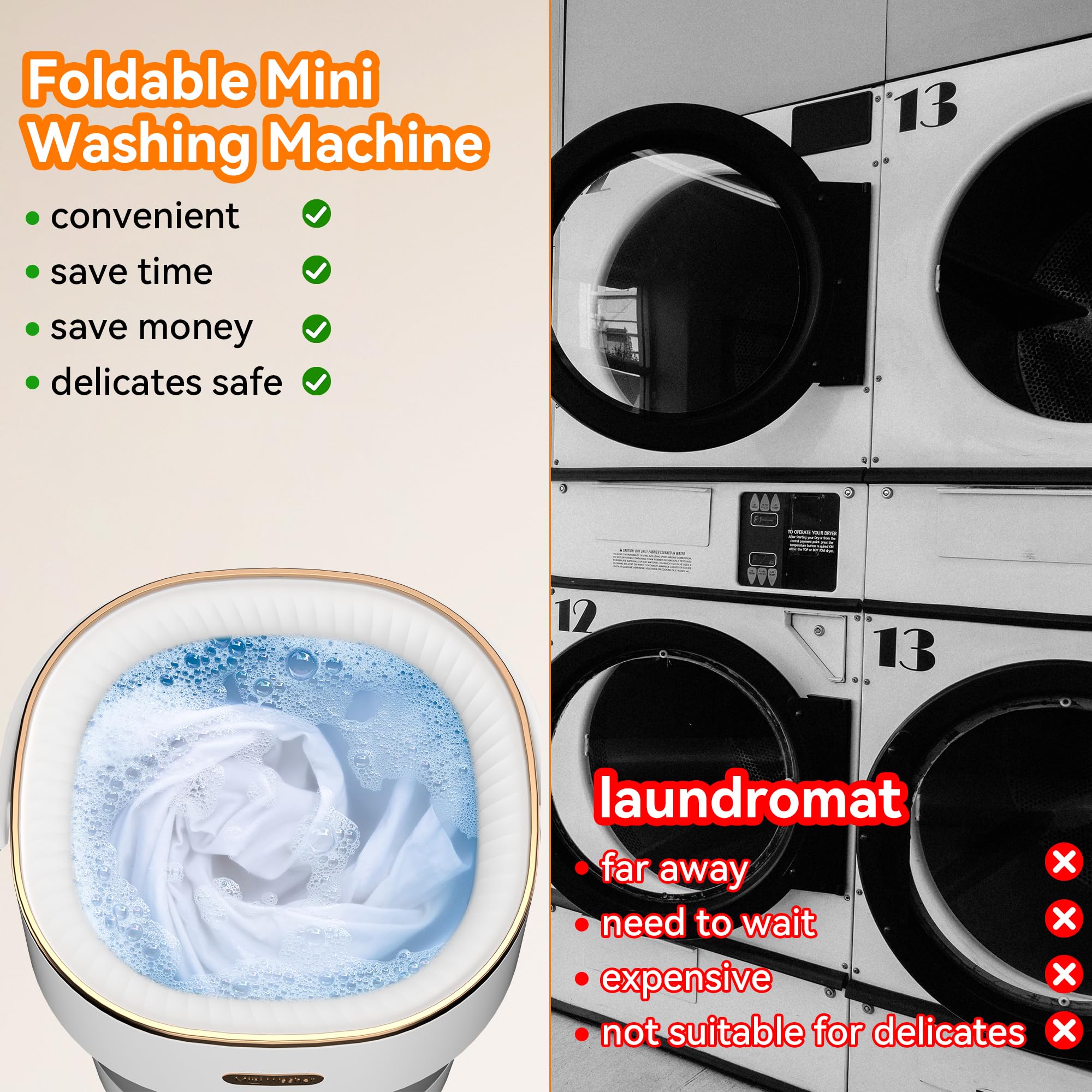 Lavadora portátil, mini lavadora y secadora de centrifugado con colgador plegable, gran capacidad de 16 litros, pequeña máquina de lavandería compacta de ropa interior, ropa de bebé, para apartamentos