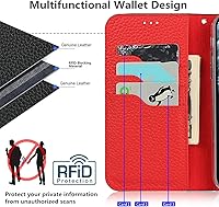 Vista 22 de iCoverCase Funda tipo cartera compatible con iPhone 13 Pro Max con ranuras para tarjetas, funda magnética de piel auténtica con bloqueo RFID, Naranja