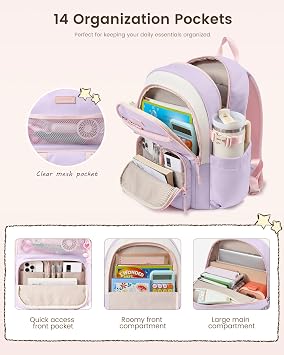 LOVEVOOK Cute School Backpack for Girls Ages 8-14, Lightweight Bookbag with Cartoon Charms & Pins, Back to School Backpack for Elementary & Middle School, Fits 15.6 Inch Laptop and 40oz Tumbler