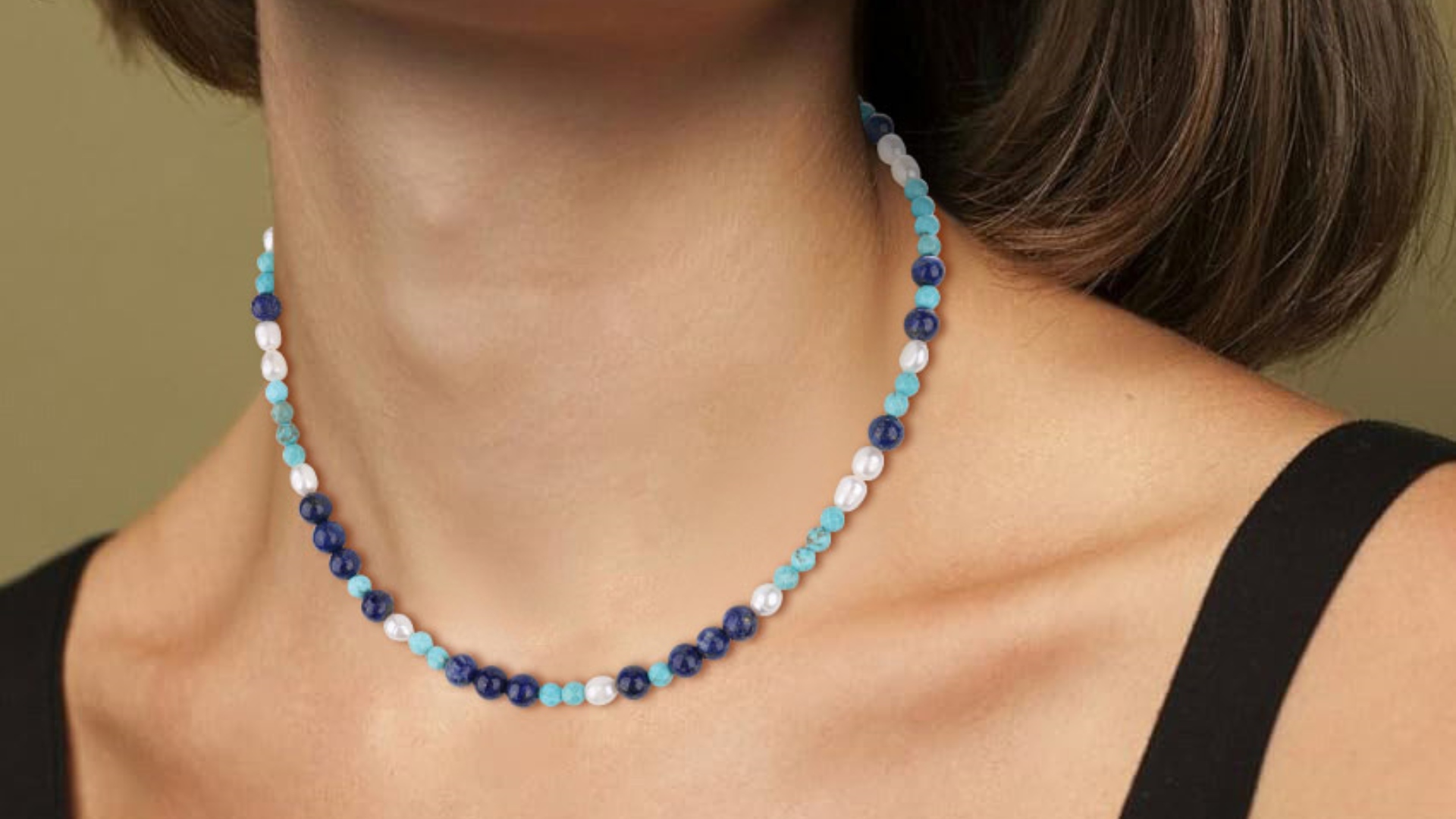 COAI Collana Donna In Pietre Naturali E Perle D'Acqua Dolce, Lapislazzuli E Turchese, Lunga 40+5 Cm, Con Scatola Regalo - 4