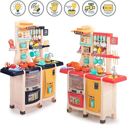 Miniatura 6 de Juego de cocina para niños, cocina de juego de simulación de 39.4 pulgadas de alto para niños de 1 a 3 años, 65 piezas para niños de 4 a 8 años con