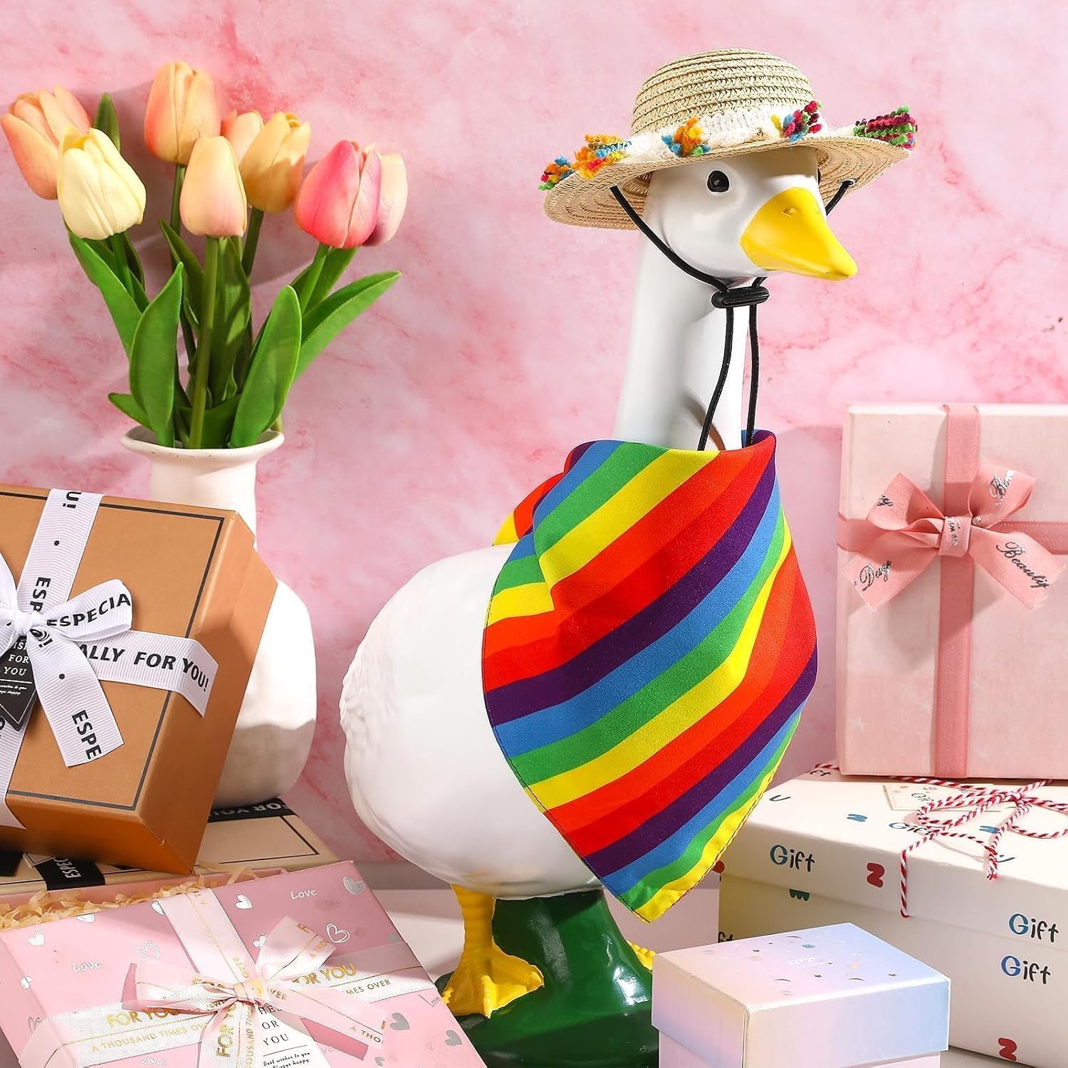 Pride Goose Outfit with Rainbow Goose Hat Bandana Scarf | for Cinco de Mayo Celebrations, Summer Porch Decor, Pride Porch Decor Outdoor Garden Courtyard Lawn Party Decor