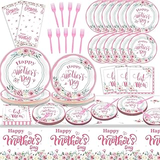 Happy Mother's Day Party Supplies Disposable Paper Plates Napkins Forks Tablecloth For Mother's Day Party Family Dinner Table Decorations Mom's Day Party Table Cover Tableware Set Serve 24
