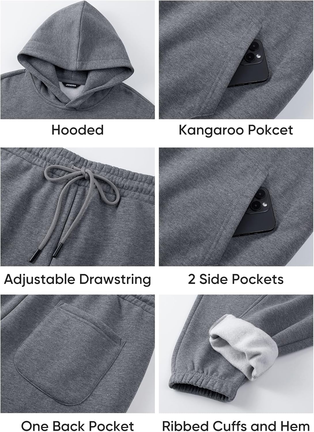 JMIERR Men's 2 Piece Outfits Hoodie Sweatshirt Tracksuit & Joggers Sweatpants Sweatsuit Set - Image 6