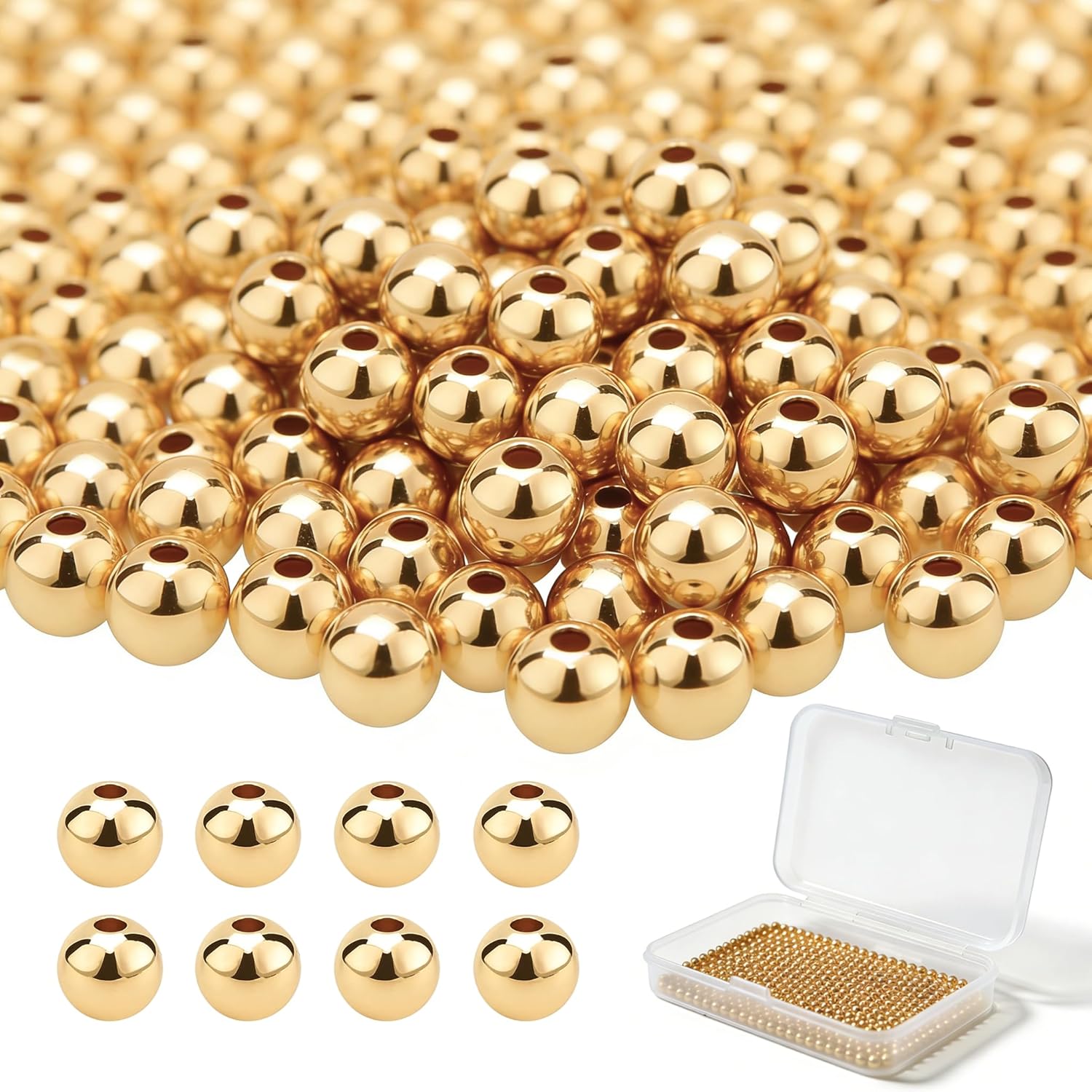 CeeVian 14K Gold Plated Spacer Beads 300PCS Seamless Gold Round Beads Spacer Beads That Do Not Fade Easily Round Bracelet Bead for DIY Necklace Bracelet Jewelry Making (4MM)