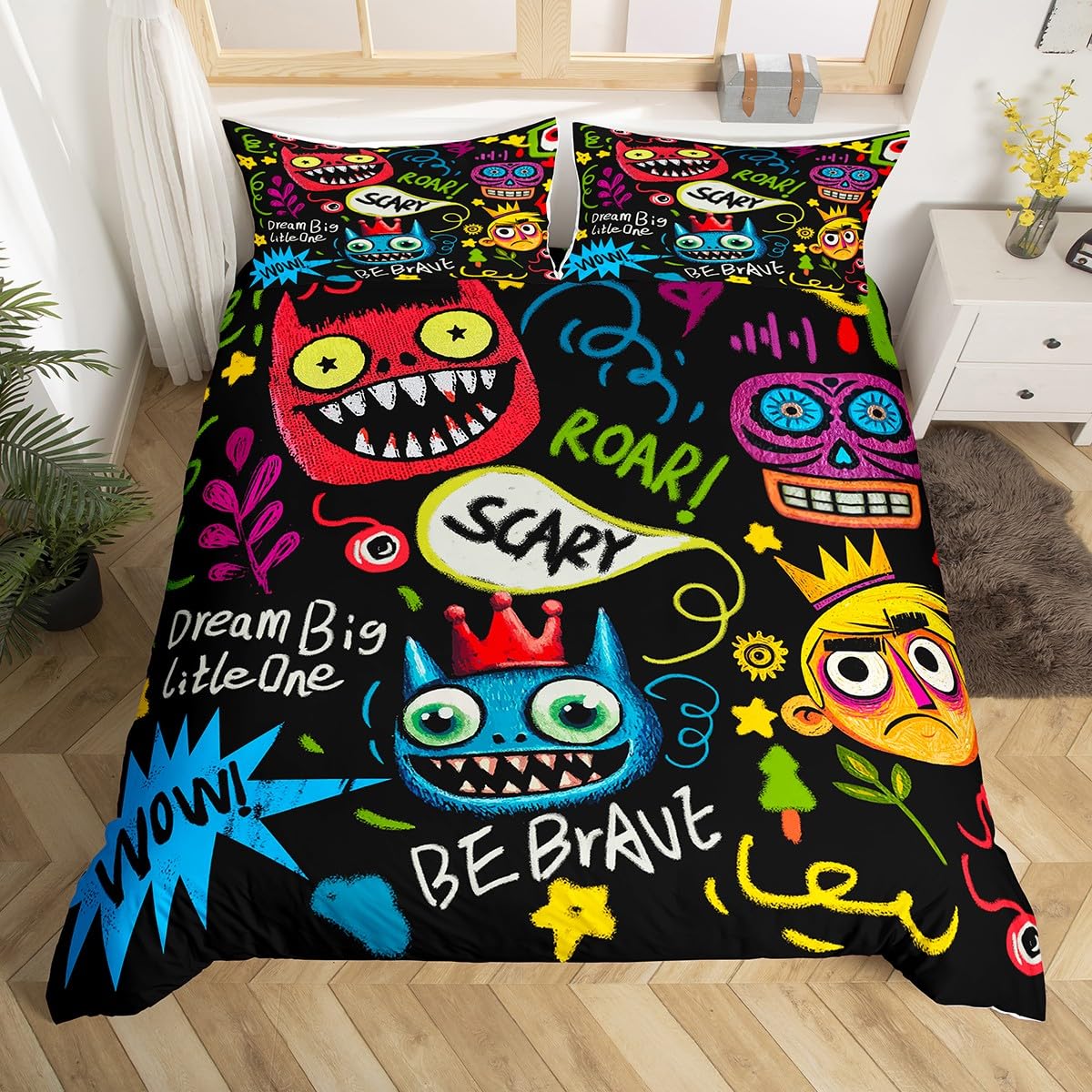 Homemissing Hippie Graffiti Style Duvet Cover Set Cot Size For Kids Teens Graffiti Graphic Bedding Set Street Culture Duvet Cover with 1 Pillowcase Grunge Art Bedding โ image 1