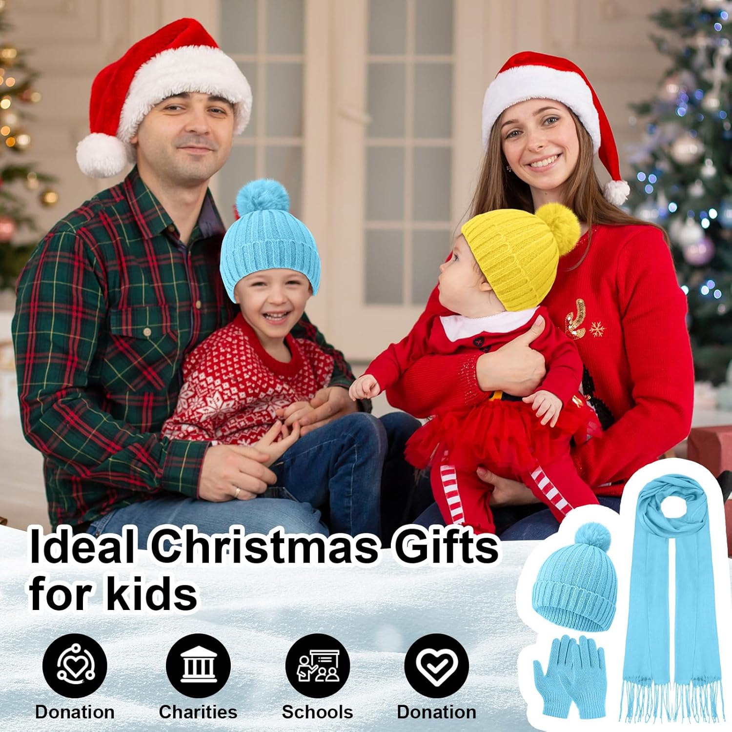JaGely 18/12 Pcs Kids Hat Gloves Scarf Winter Set Kids Knit Beanie Pom Hat Full Fingers Gloves Tassel Scarves