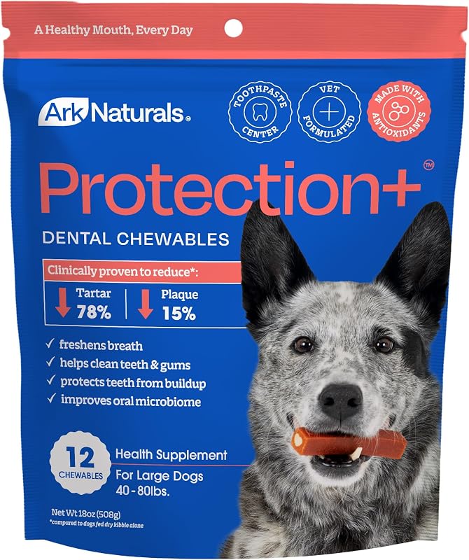 Petisco dental para cães de porte Grande ARK NATURALS Protection+ Brushless com centro de creme dental – Pacote com 12