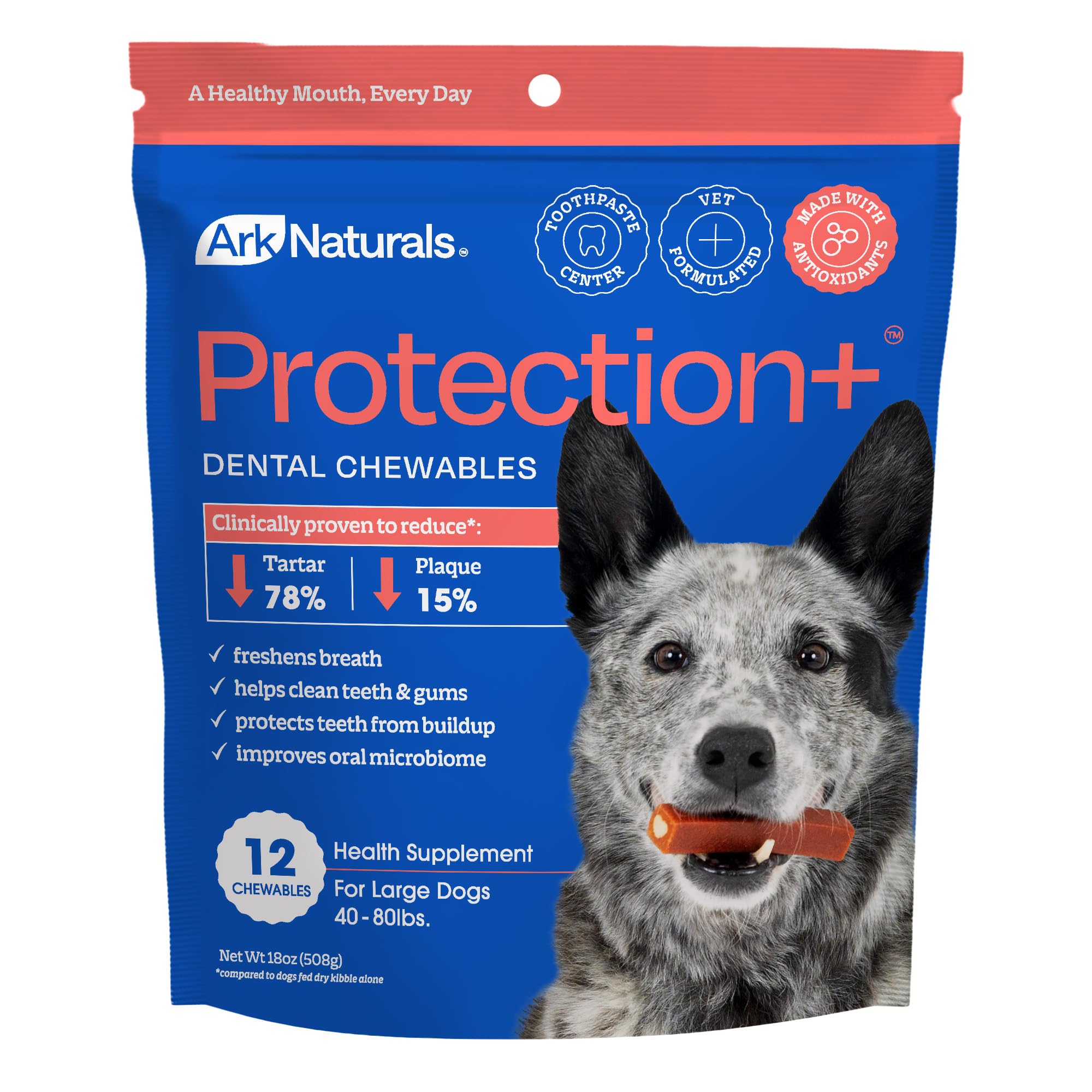 Ark Naturals Protection+ Brushless Dog Dental Treats - Large Breeds (12 ct)