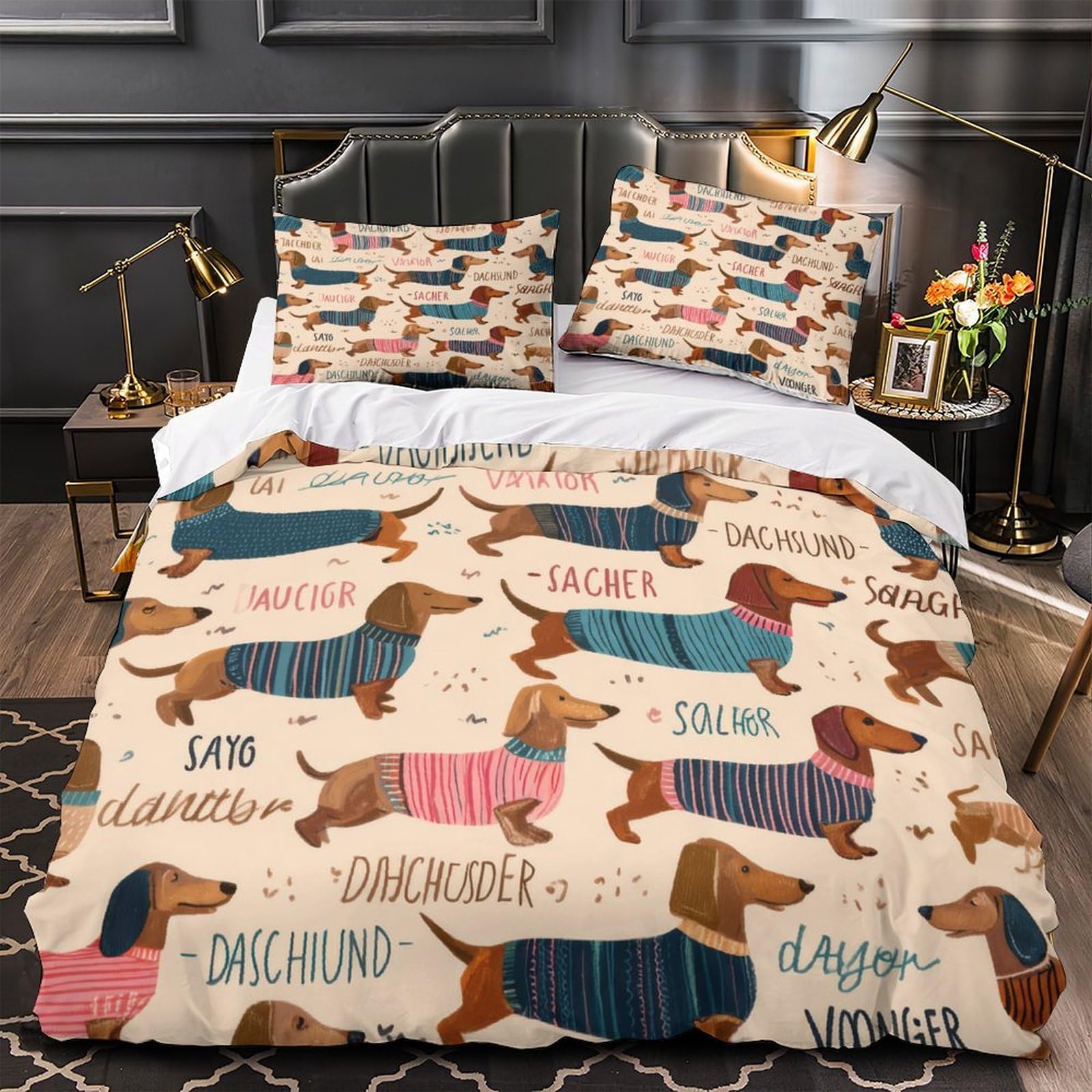 Housse de couette dessin animé teckel en microfibre : le cadeau de lit idéal pour fille et garçon