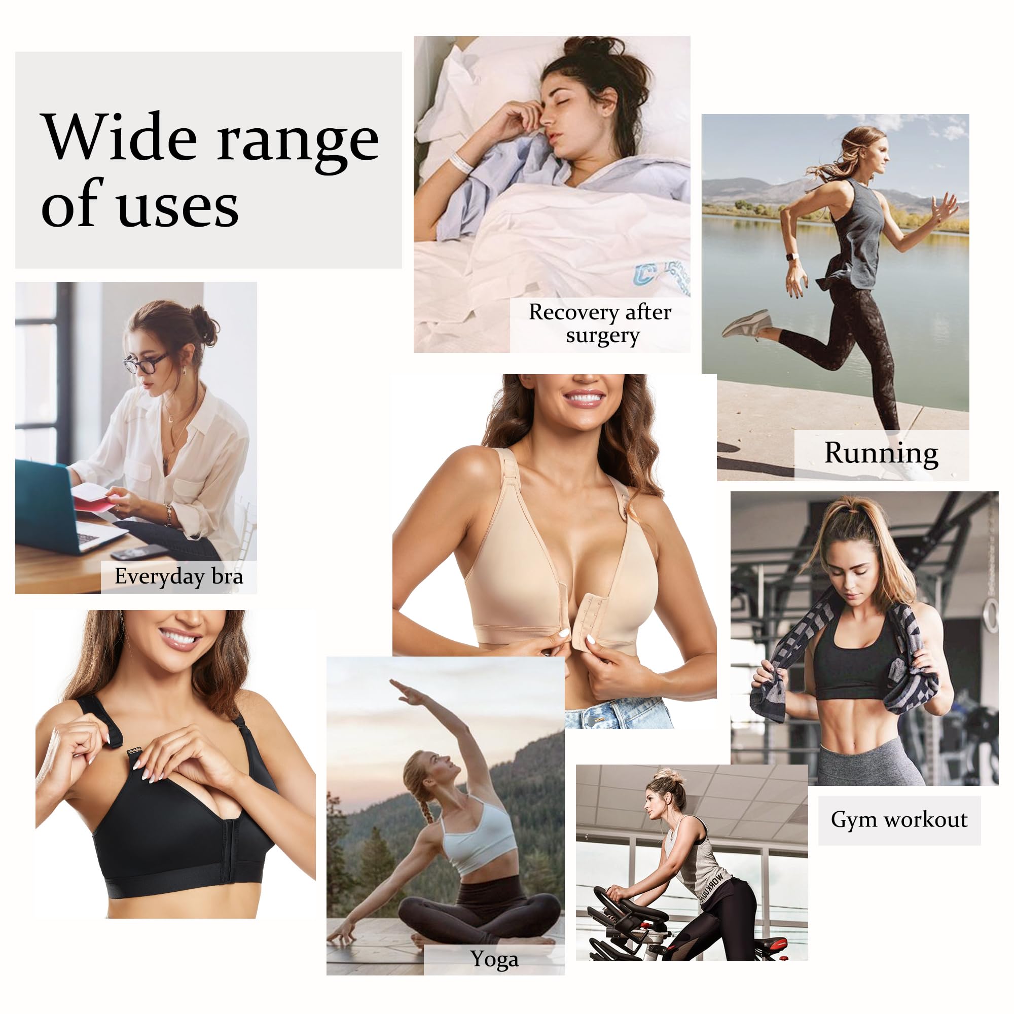 DotVol Bra Reggiseno Postoperatorio, Pulsante Anteriore, Minimizer Sportivo, Petto Regolabile, Racerback Comfort Bra