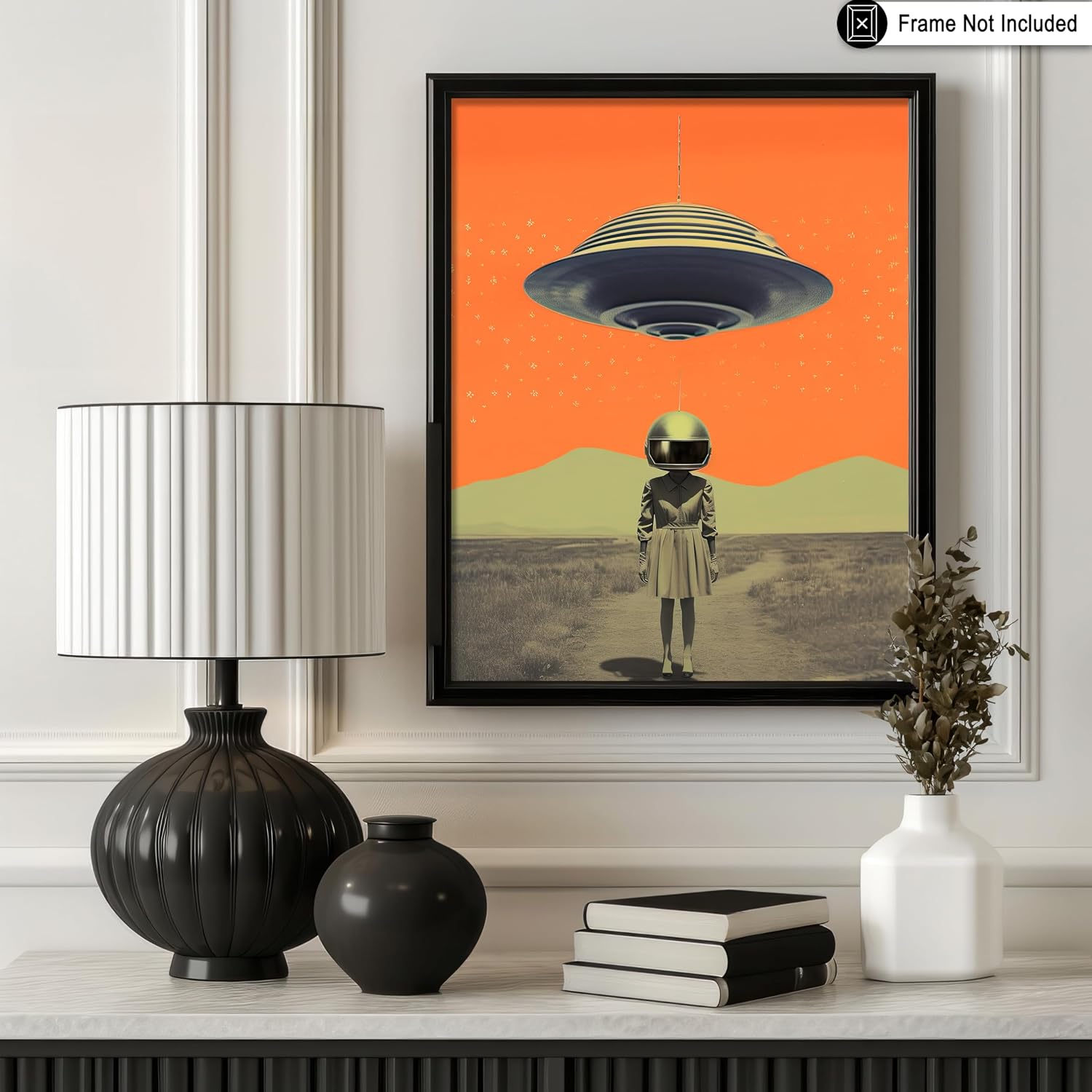 Poster Master Masked Woman Print - UFO Poster - Extraterrestrial Art - Avant Garde Wall Design - Gift for Men & Women - Surreal Decor for Living Room, Bedroom or Dorm - 8x10 UNFRAMED Wall Art