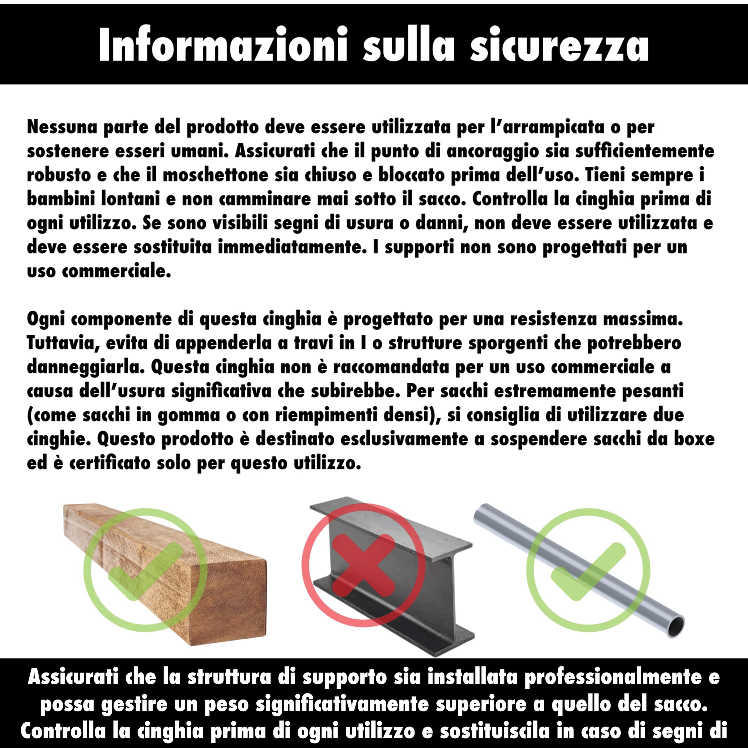 Bull Doza Fight Wear Cinghia per Sacco da Boxe – Silenziosa, Robusta, Antiscivolo – Disponibile in 3 Misure