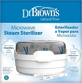 Dr. Brown's Esterilizador a vapor de micro-ondas para mamadeiras, bicos, peças de mamadeiras, chupetas, mordedores e peças de bomba de leite