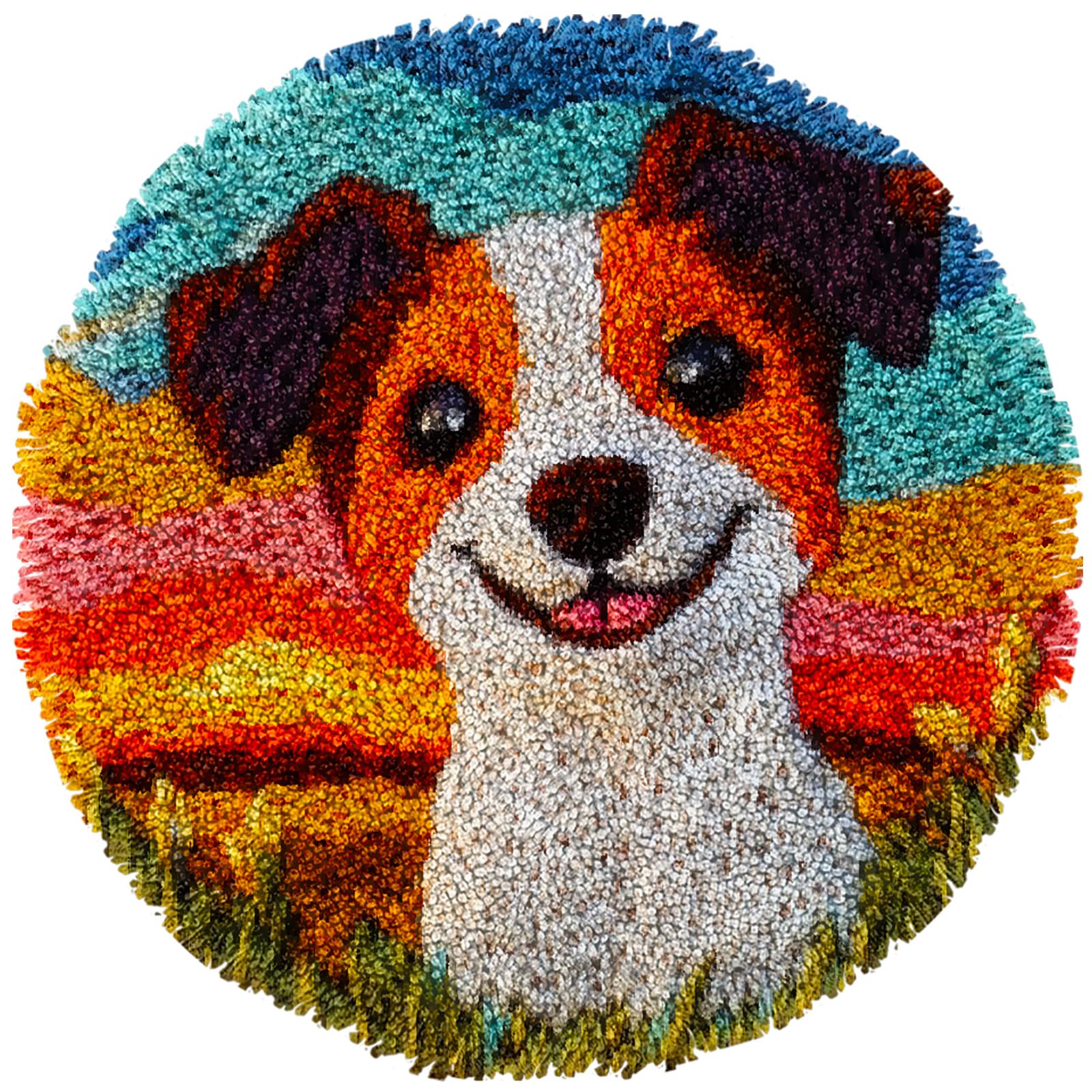 Latch Hook Rug Kit Cute Cute Jack Russell with Sea Easy for Beginners Round Shape Carpet Crochet Yarn Craft Mini Rug DIY Hook and Latch Little Tapestry for Home Decor 30x30cm-2