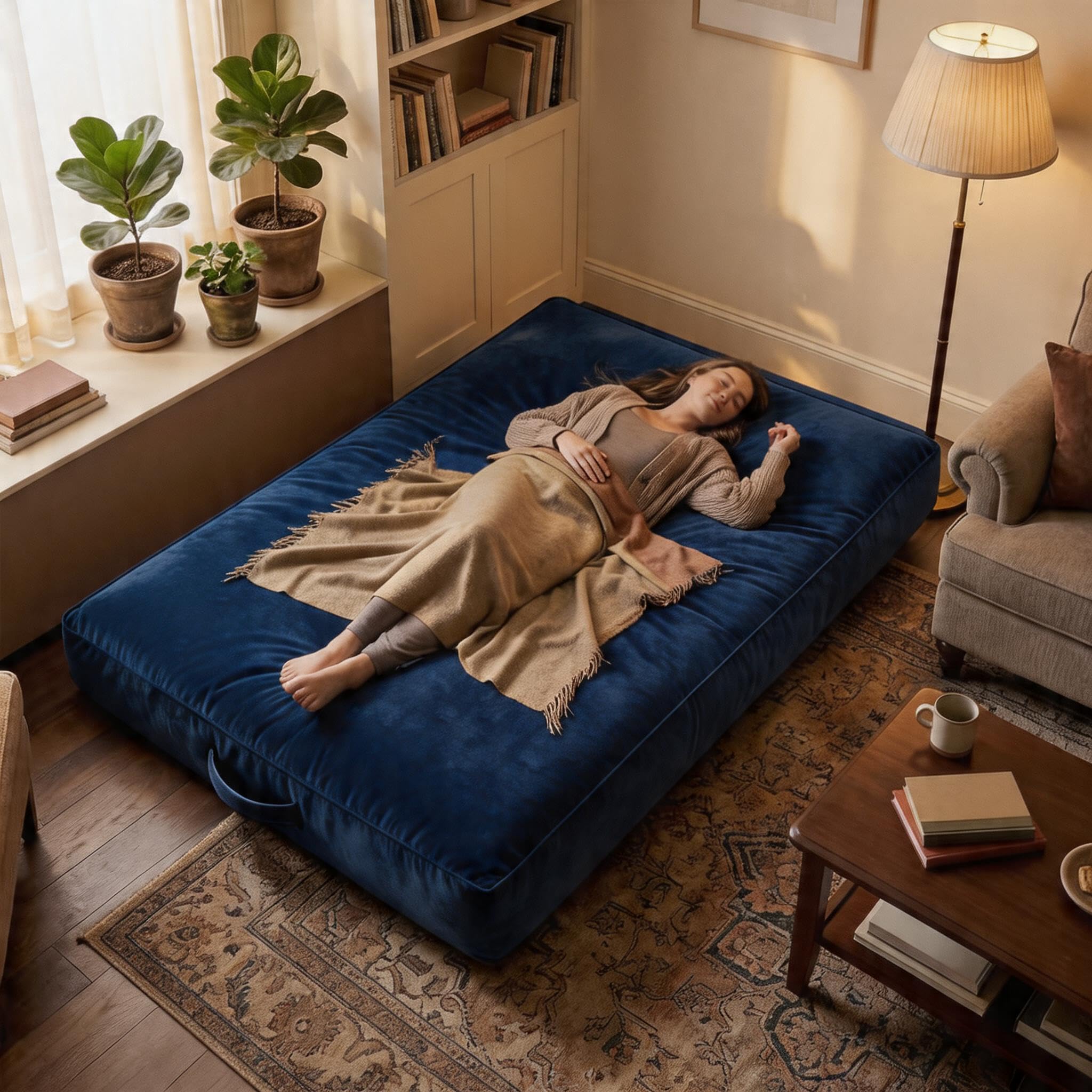 Garvee Sofá Puff 3 en 1 Amplio para Adultos, Sofá Cama Espacioso- Azul | Revestimiento de esponja de Alta Recuperación - Sofá Cama Espacioso para Salón, Dormitorio y Sala de Juegos,Azul
