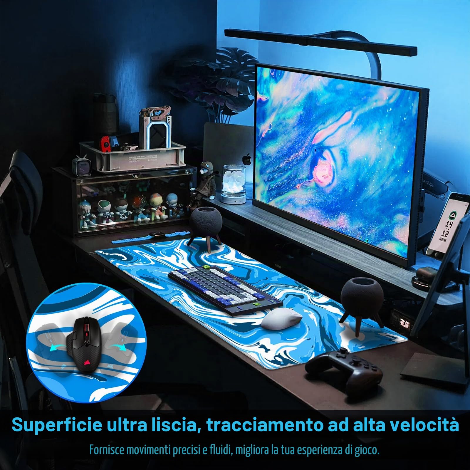 Abetcabe Tappetino per mouse XXL, 900 x 500 x 3 mm, per gaming, grande | Bordi cuciti, impermeabile, antiscivolo, migliora la precisione e la velocità, maggiore presa, movimento libero per il mouse