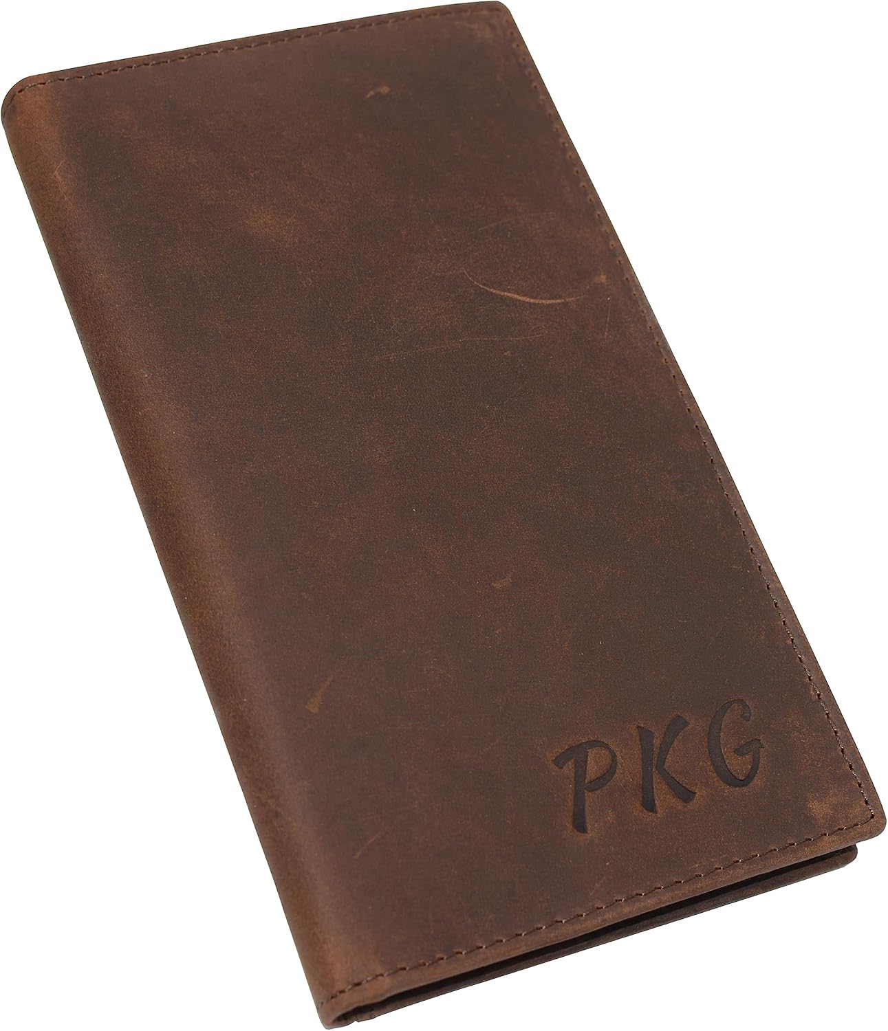 MARSHAL Personalized Name Initials RFID Blocking Bifold Vintage Leather Credit Card ID Holder Long Wallet (Brown)