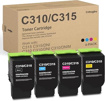 C310 / C315 High Capacity Toner Cartridge Set 4-Pack, BK/C/M/Y - Compatible 006R04356 006R04357 006R04358 006R04359 Toner Cartridge Replacement for Xerox C310 C310DNI C310DNIM C315 Color Printer