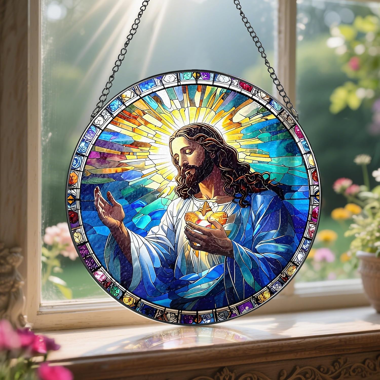 8'' Jesus Christ Suncatcher Ornament, Stained Glass Window Hanging, Christian Home Decor, Religious Decor, Gifts for Christian, Gifts for Christmas, Religious Gift - Image 5