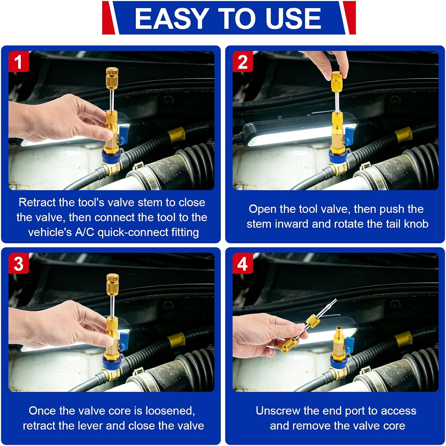 31PCS AC Valve Core Removal Tool for R134A Refrigerant Systems, Valve Core Quick Remover Installer Tool Set for High Low Pressure Ports, Includes Valve Core Tool Set, Service Port Caps and Stem Kit