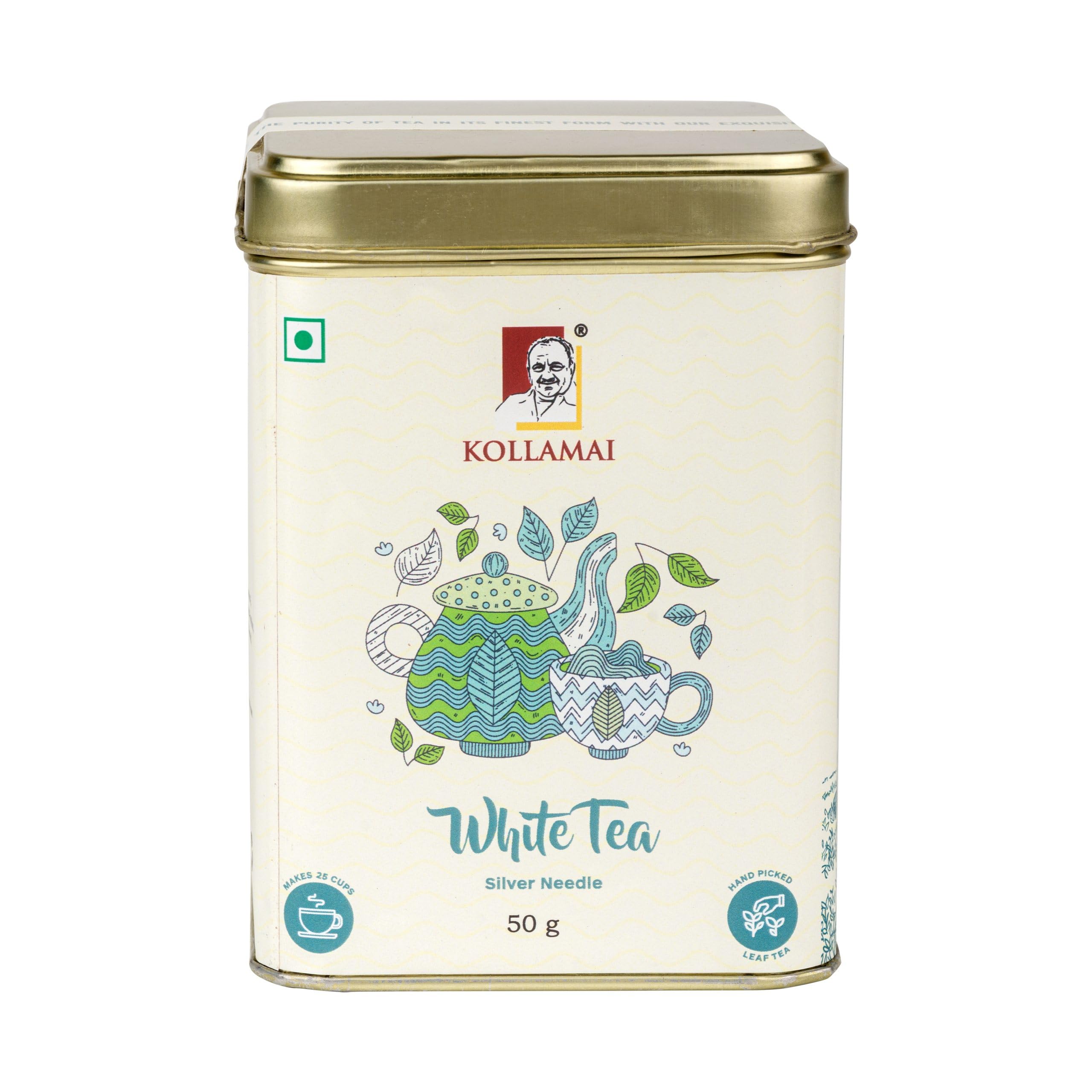 KOLLAMAI Silver Needle White Tea Natural Whole Loose Leaf Handpicked Tender Top Silver Buds Garden Fresh Good for Anxiety Skin Weight Loss Immunity Detox Herbal makes 25 cups 50g tin (Pack of 1) (B0D8Y4W2R5) Amazon Price History, Amazon Price Tracker