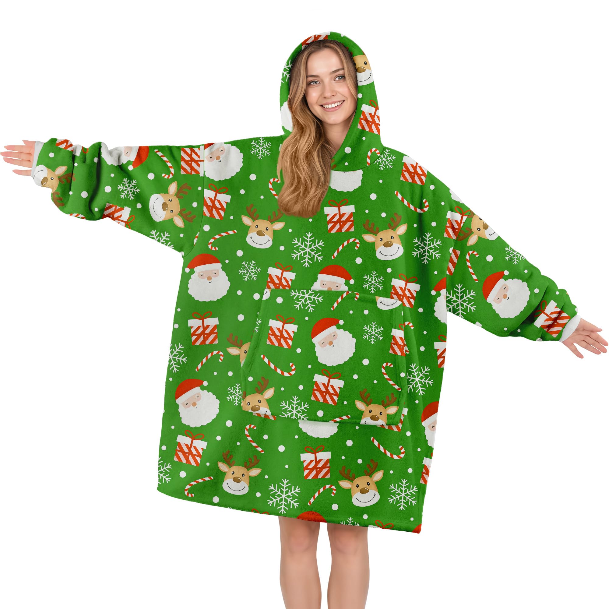 Queenshin Christmas Oversized Wearable Blanket Fluffy Hoodie for Women Men