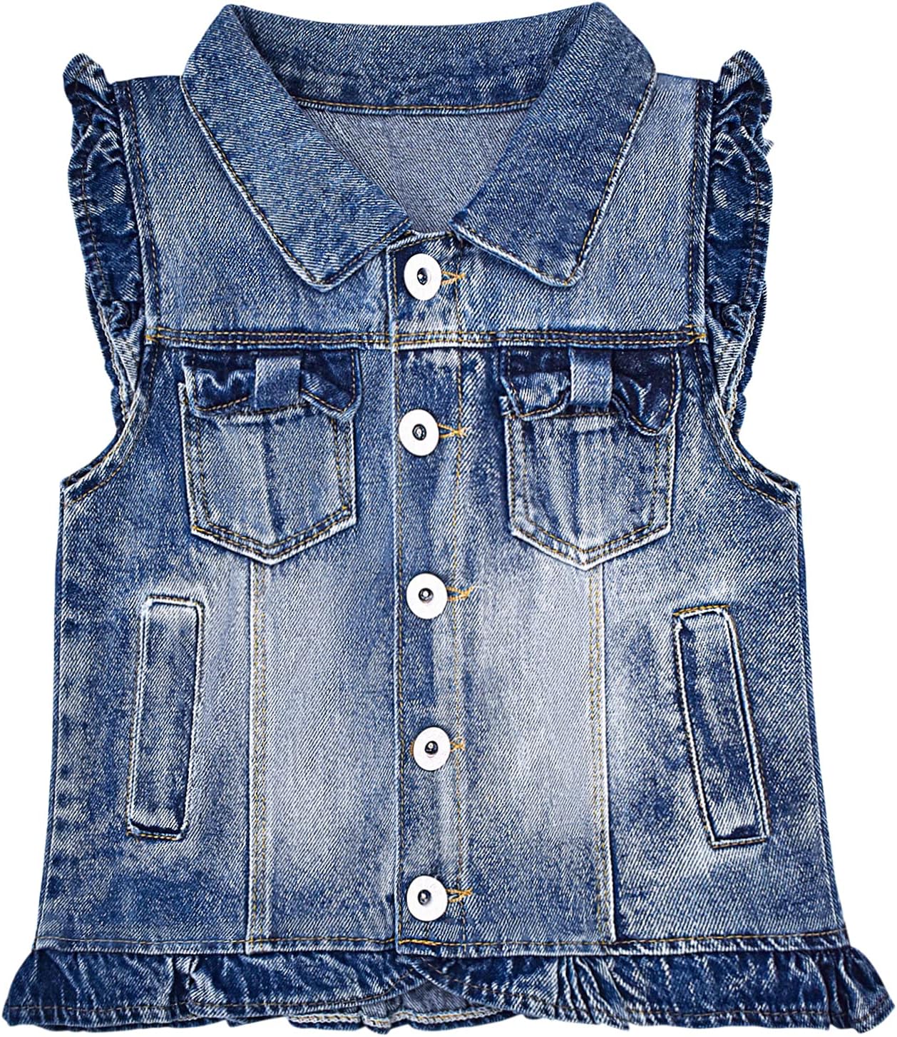 Yao Little Girls Denim Vest Spring Autumn Sequins Owl Vest Coat - Image 4