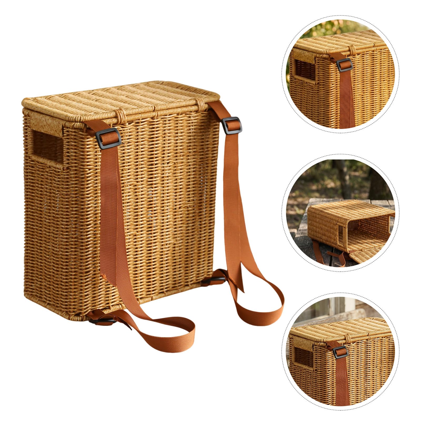 Cesto Intrecciato Alto Stretto in Rattan con Coperchio e Manici