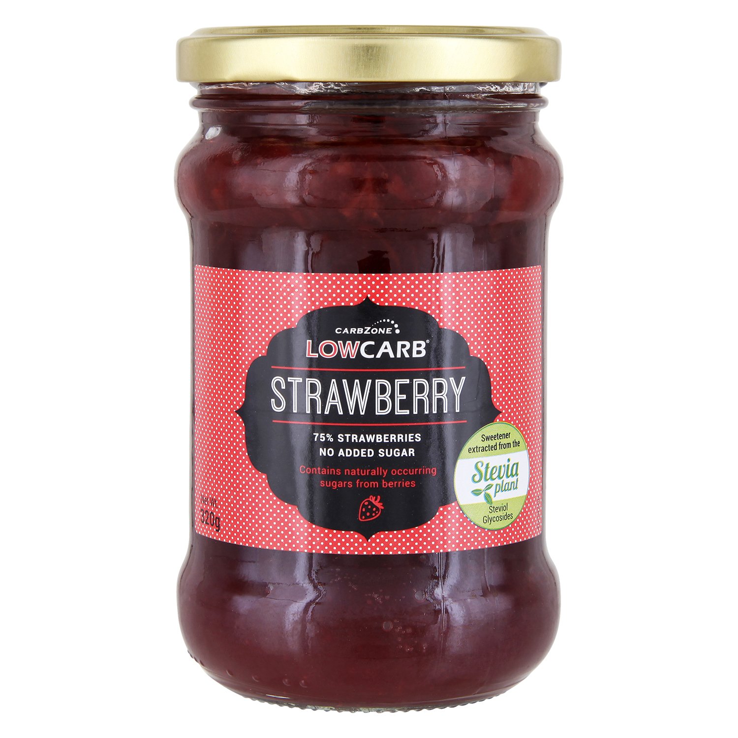CarbZone Low Carb Strawberry Jam, No Added Sugar, Diabetic & Vegan Friendly, Sweetened with Stevia & Erythritol, 320g (Pack of 2)