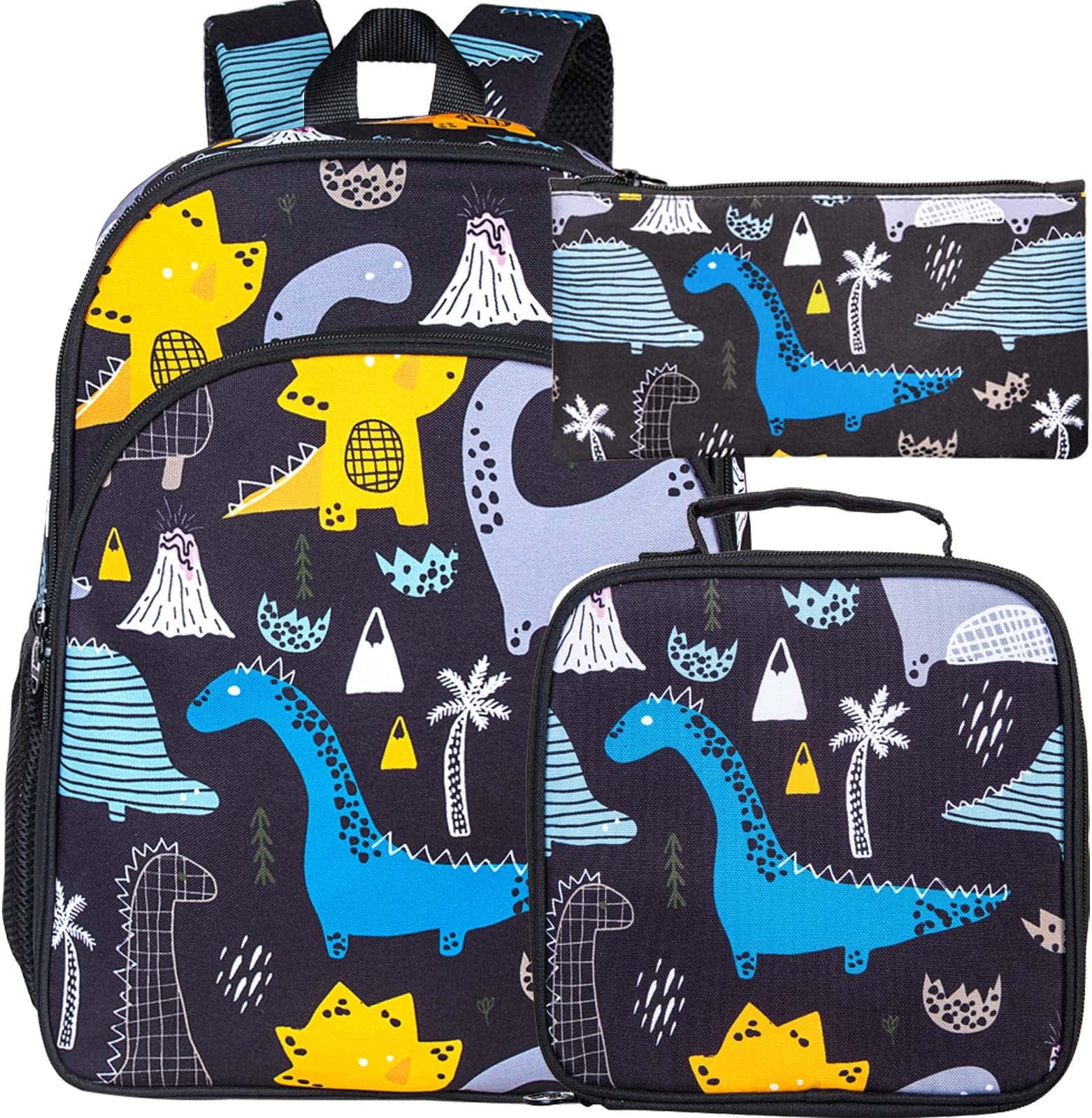 AGSDON 3PCS Kids Backpack Boys, 16" little Kid Dinosaur Preschool School Bookbag and Lunch Box