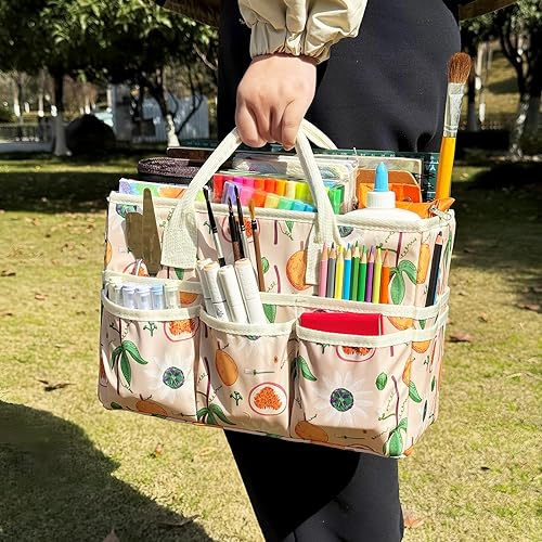Vista 82 de qianshan Bolsa organizadora de manualidades con múltiples bolsillos, organizador grande de almacenamiento de arte con asas para arte, manualidades