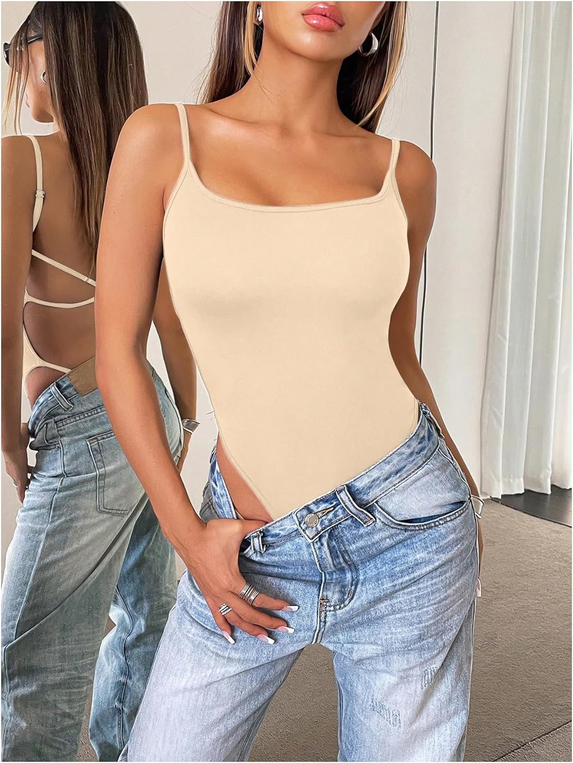 Milumia Women Sexy Backless Bodysuits Scoop Neck Open Back Night Out Club Bodysuit Tops - Image 5